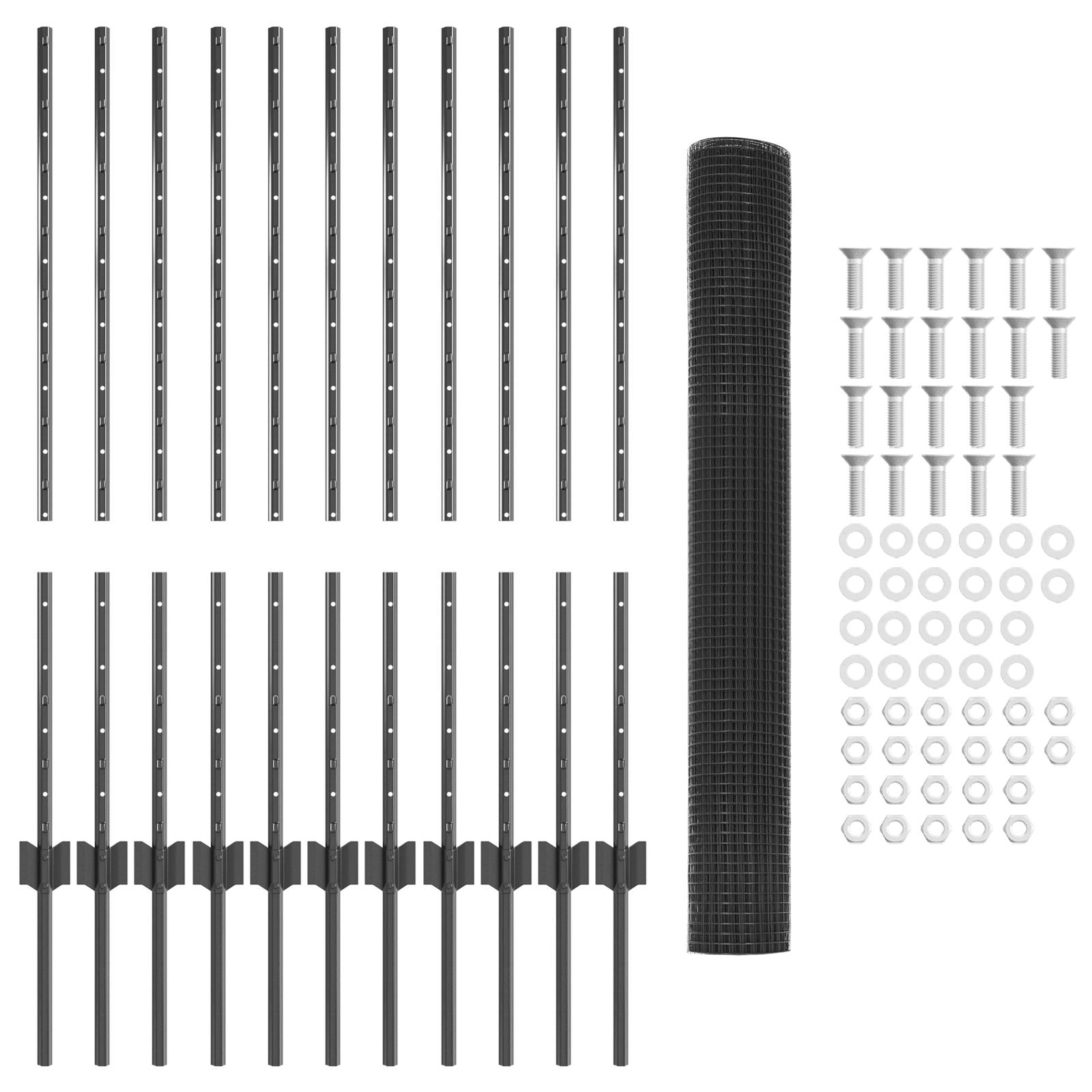 vidaXL Hühnerdrahtzaun-Set 2 Stück Grau Metall, PVC-beschichteter Draht
