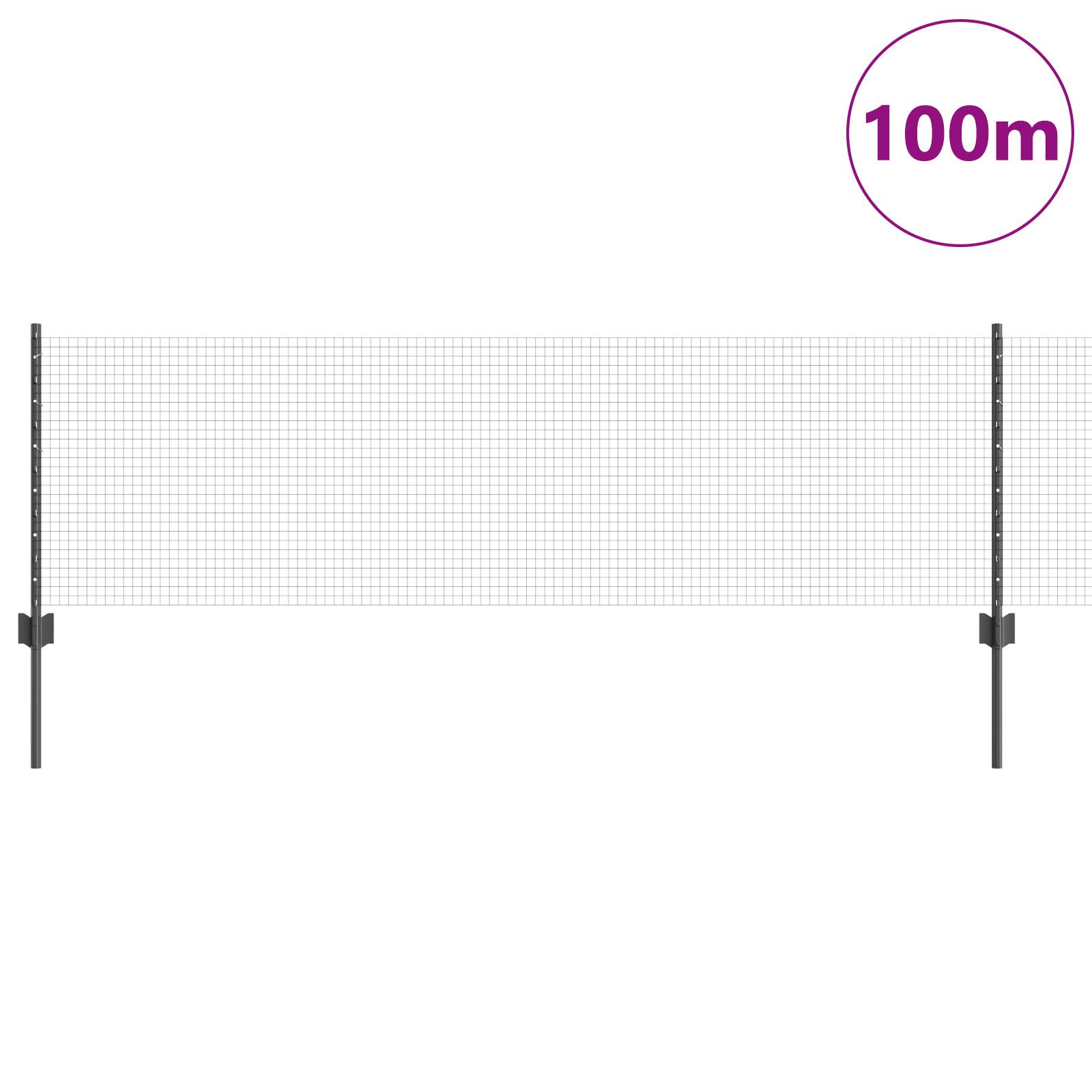 vidaXL Schweißdrahtzaun mit 44 U-Pfosten Grau 0.6x100 m Stahl