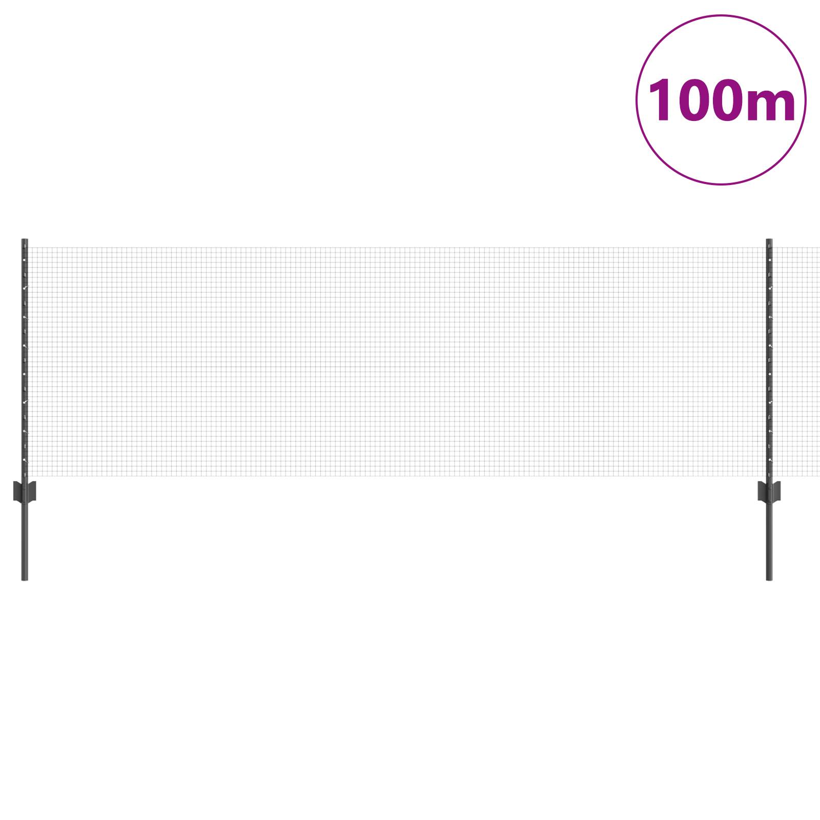 vidaXL verzinkter Drahtzaun mit 44 U-Pfosten Grau 0.8x100 m Stahl