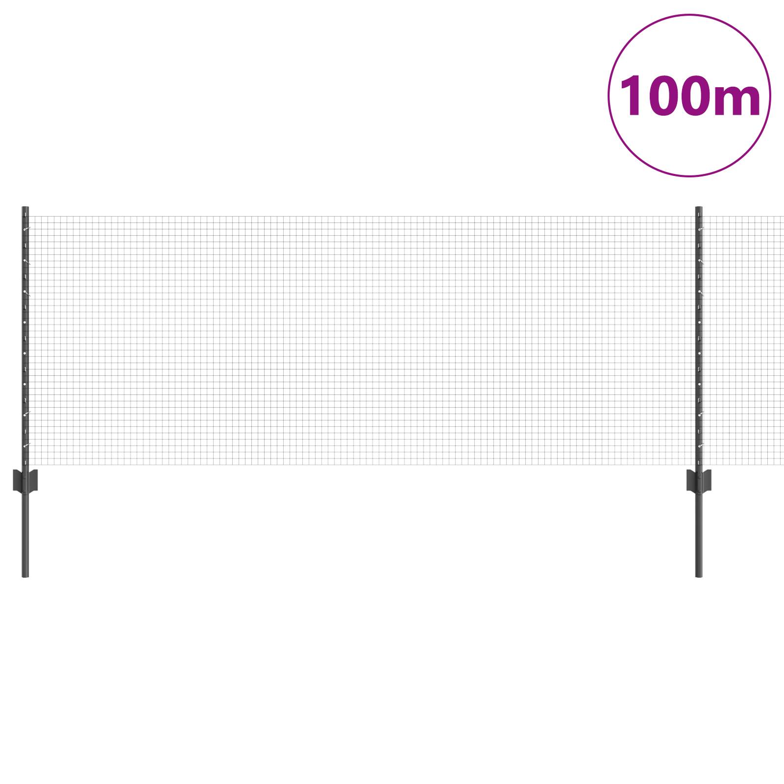 vidaXL Geschweißter Drahtzaun mit 44 U-Pfosten Grau 0.8x100 m Stahl