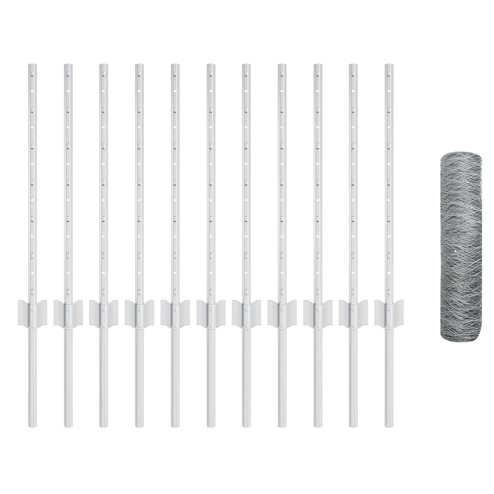 vidaXL Sechsecken Zaun mit 11 U Pfosten Silber 0,5x25 m Stahl