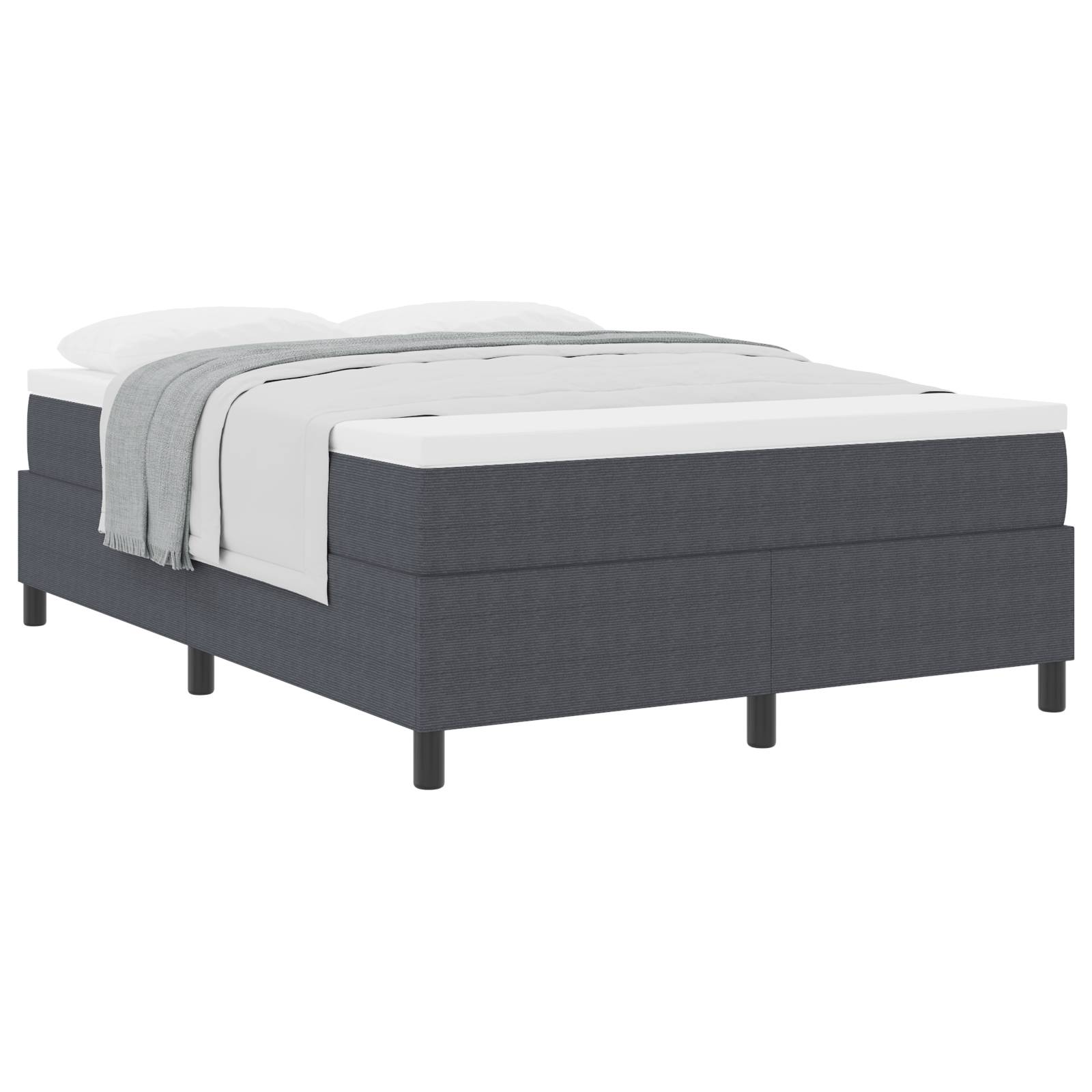 vidaXL Boxspringbett mit Matratze in Dunkelgrau, 140x200 cm, aus Cordstoff.