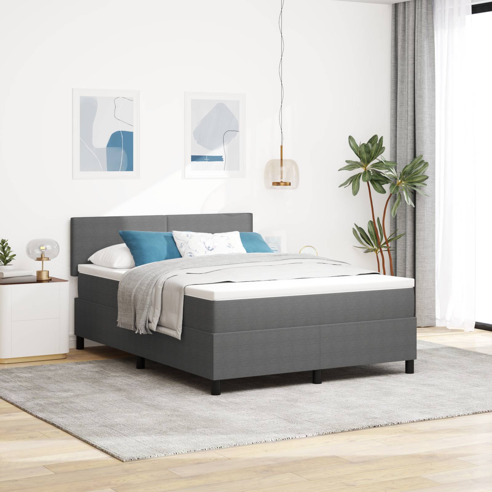 vidaXL Boxspringbett mit Matratze Hellgrau 160x200 cm Cordstoff