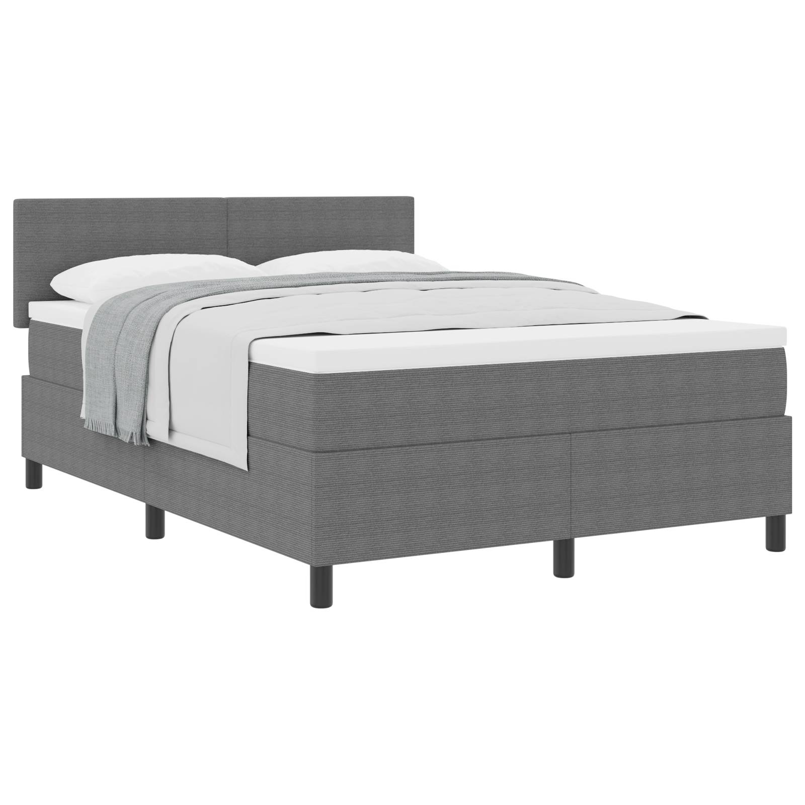 vidaXL Boxspringbett mit Matratze Hellgrau 160x200 cm Cordstoff