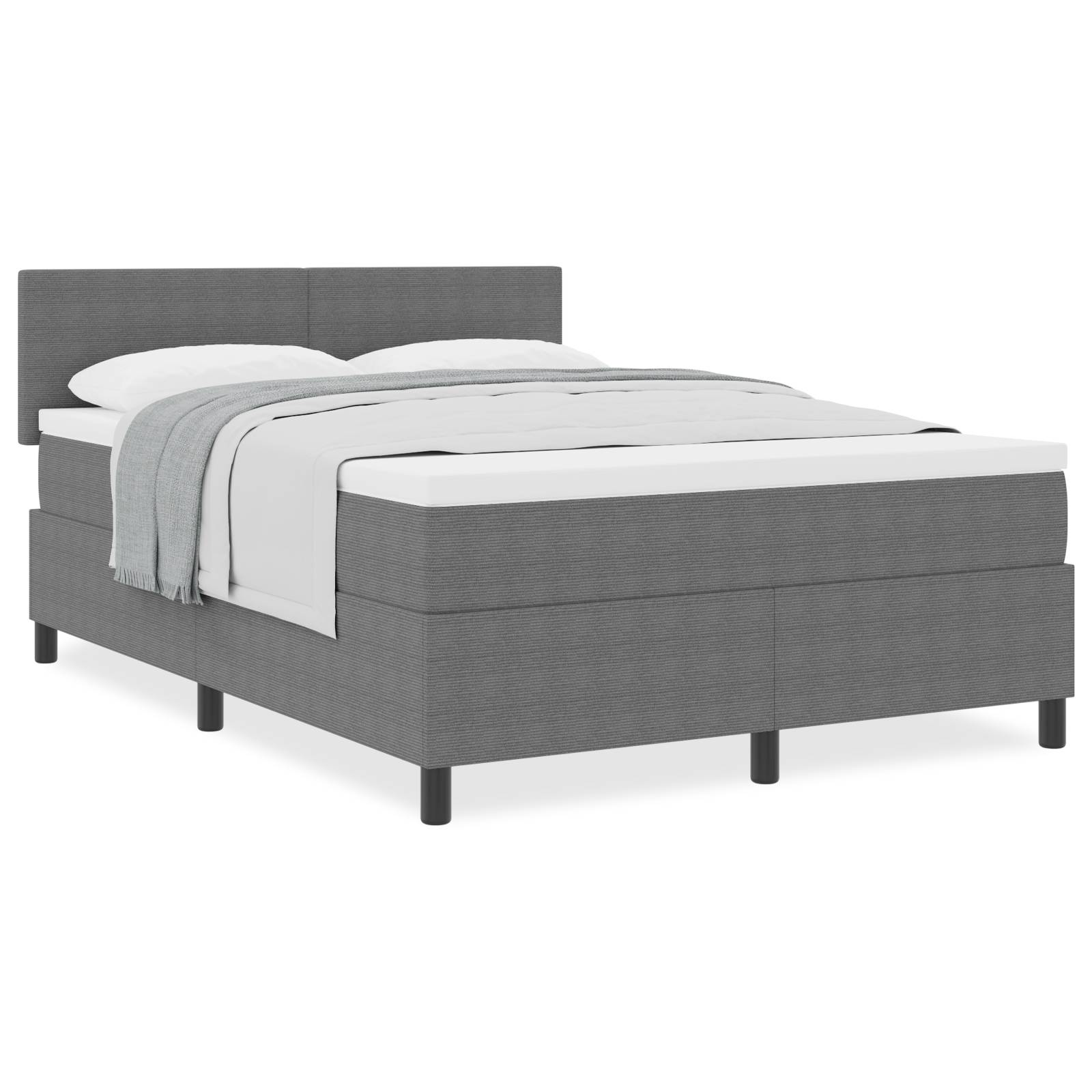 vidaXL Boxspringbett mit Matratze Hellgrau 160x200 cm Cordstoff
