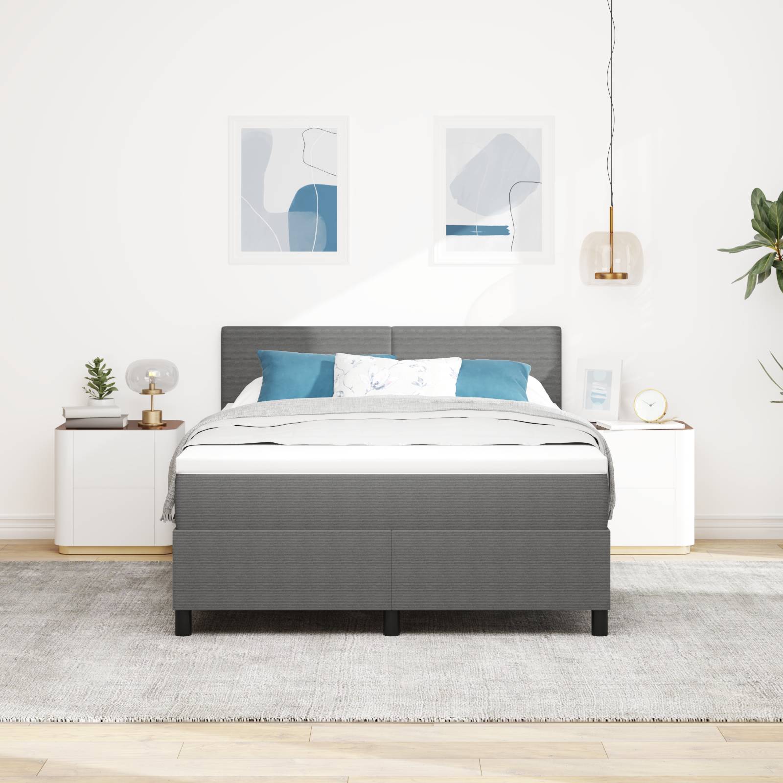 vidaXL Boxspringbett mit Matratze Hellgrau 160x200 cm Cordstoff