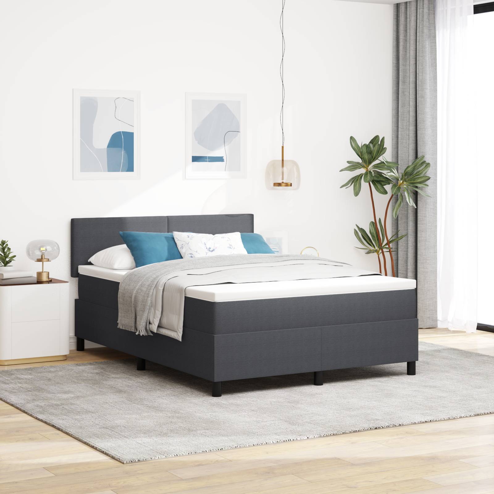 vidaXL Boxspringbett mit Matratze & LED Dunkelgrau 140x200 cm Cord-Stoff