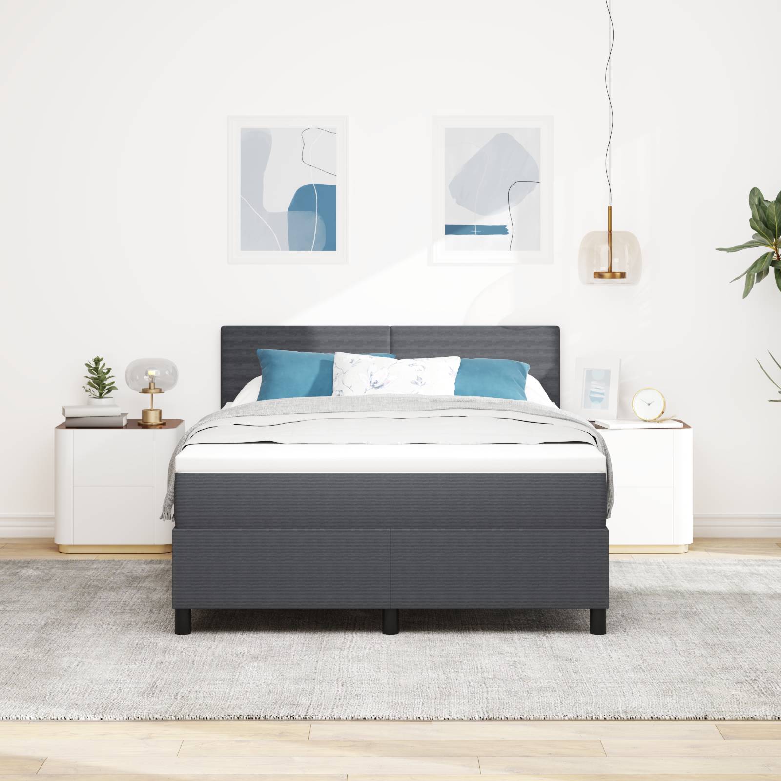 vidaXL Boxspringbett mit Matratze & LED Dunkelgrau 140x200 cm Cord-Stoff