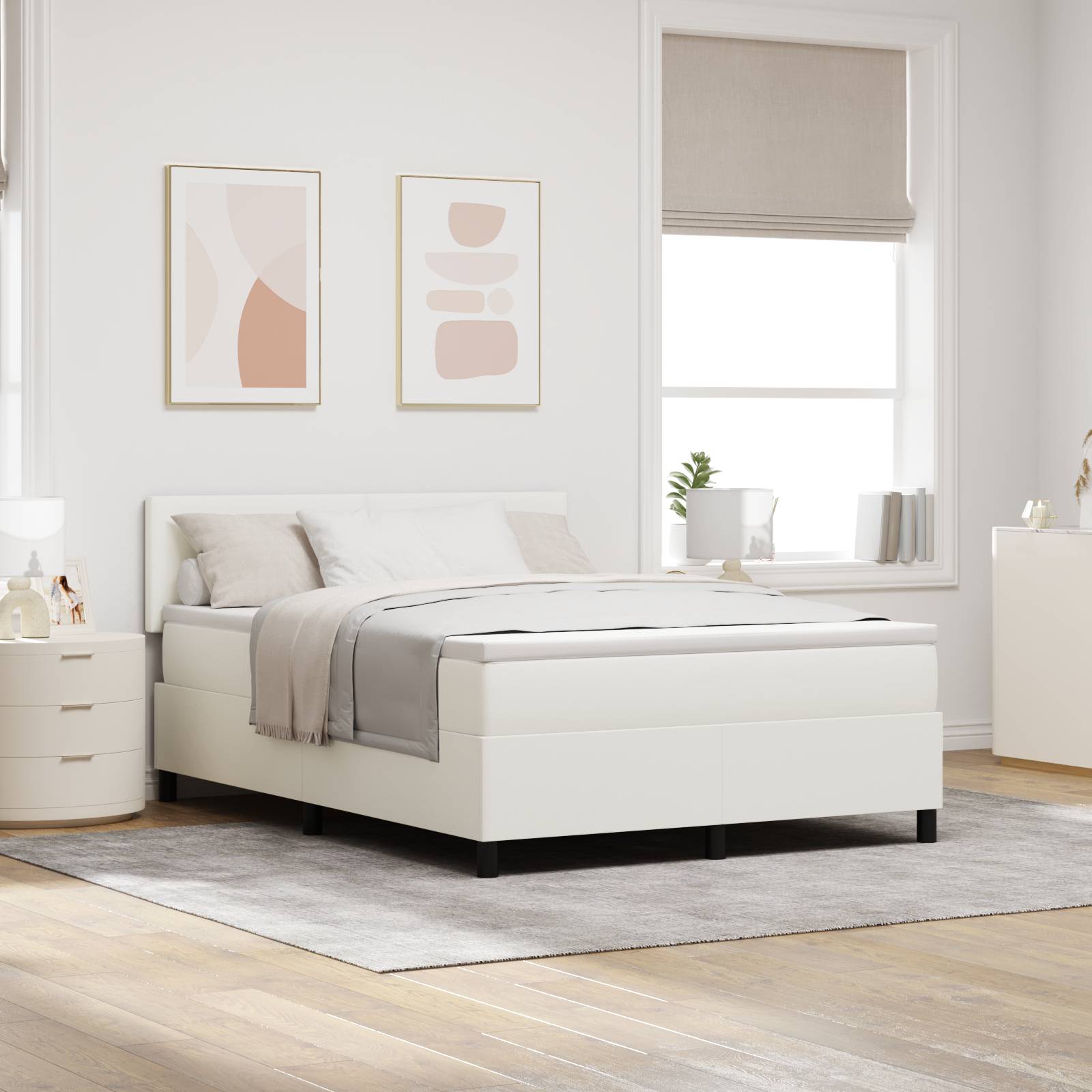 vidaXL Boxspringbett mit Matratze Creme 160x200 cm Cord-Stoff