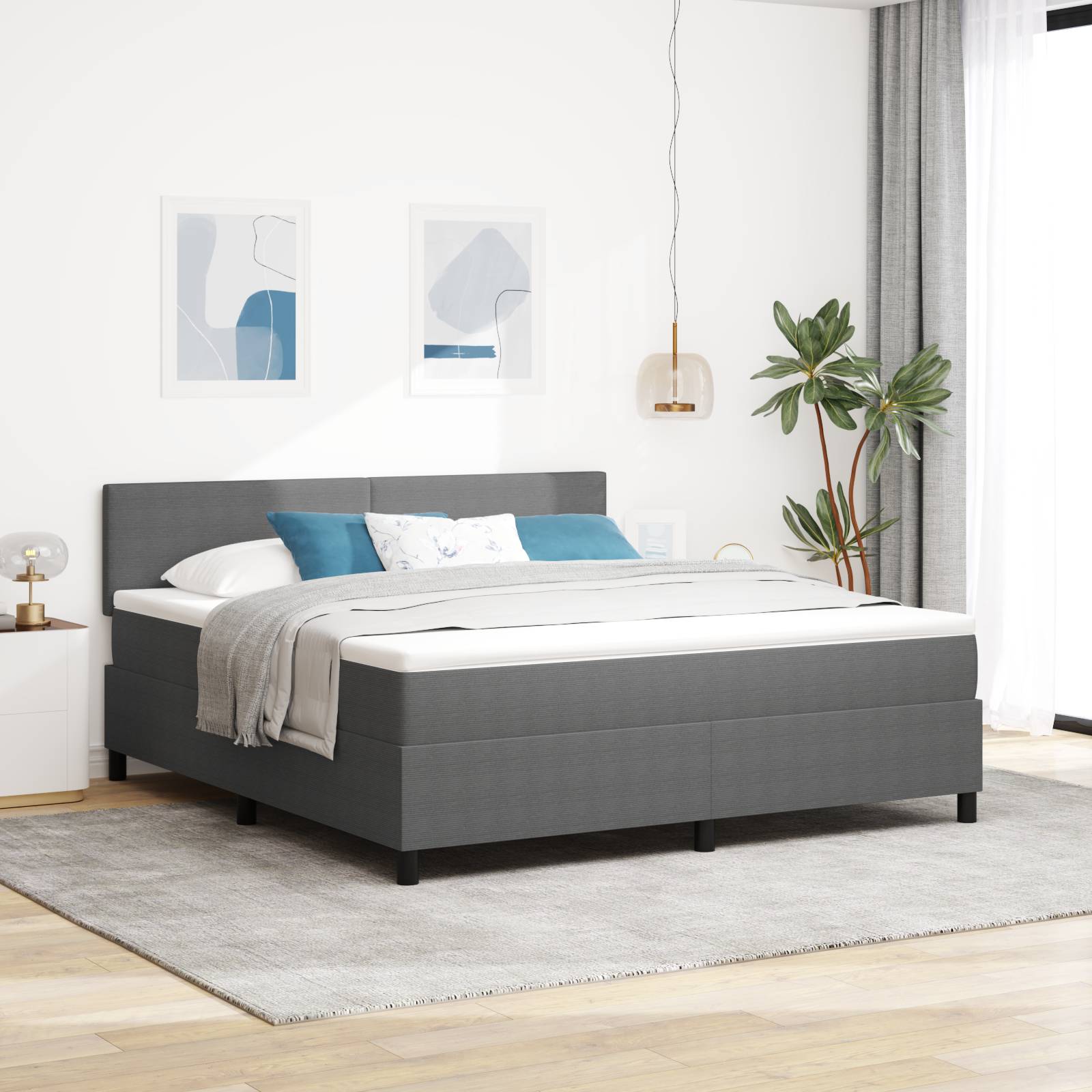 vidaXL Boxspringbett mit Matratze Hellgrau Super King Cord-Stoff