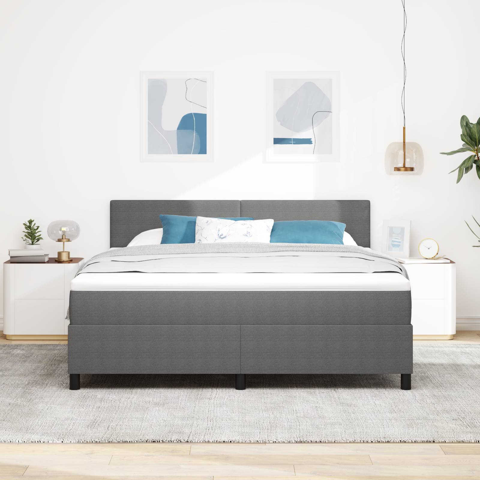vidaXL Boxspringbett mit Matratze Hellgrau Super King Cord-Stoff