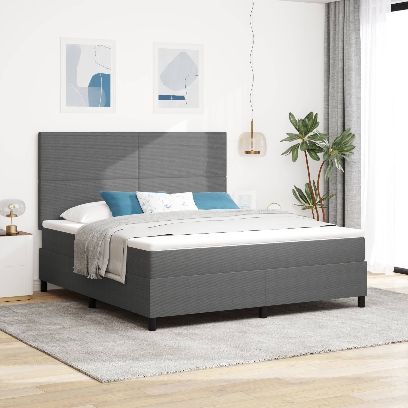vidaXL Boxspringbett mit Matratze Hellgrau Super King Kordstoff