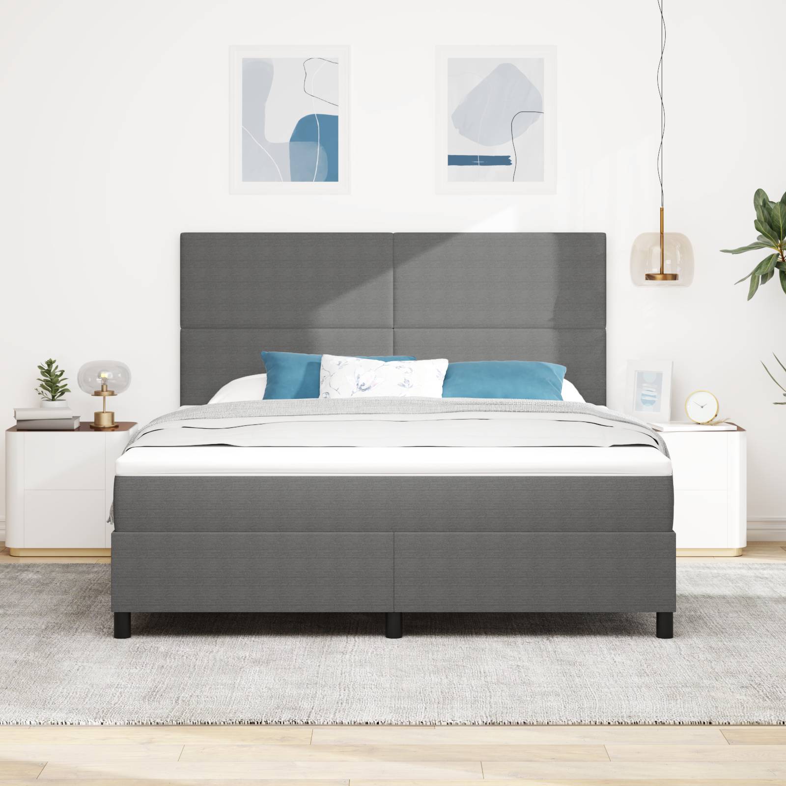 vidaXL Boxspringbett mit Matratze Hellgrau Super King Kordstoff