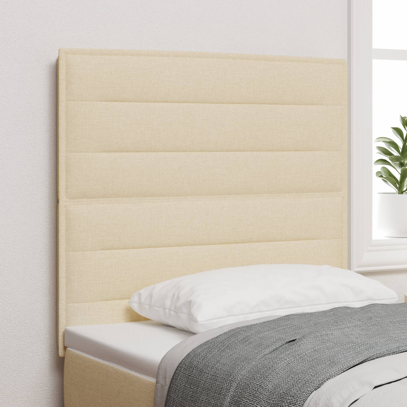 vidaXL LED Kopfteil Linien-Design Creme 100 cm Stoff