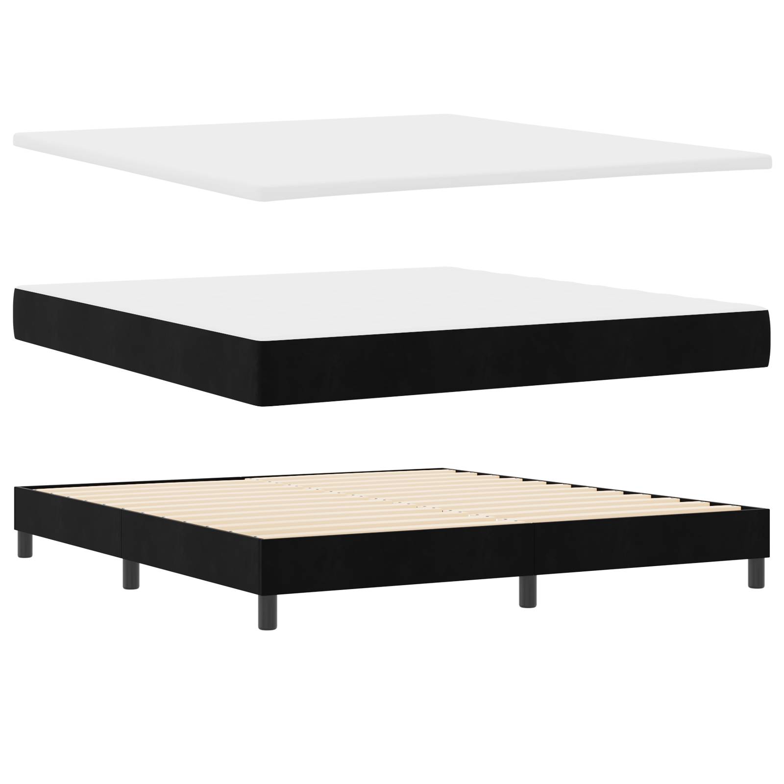 vidaXL Boxspringbett mit Matratze Schwarz 180x200 cm Samt