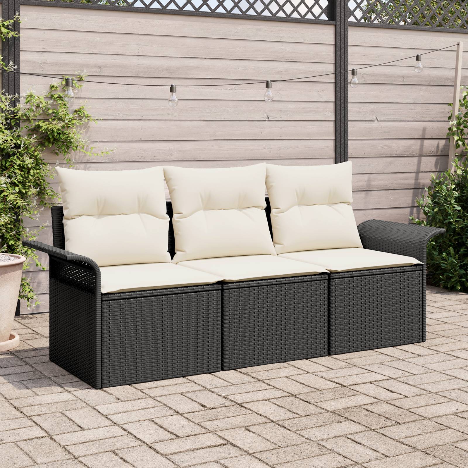 vidaXL 3-teiliges Garten-Sofa-Set mit Kissen Schwarz Poly-Rattan