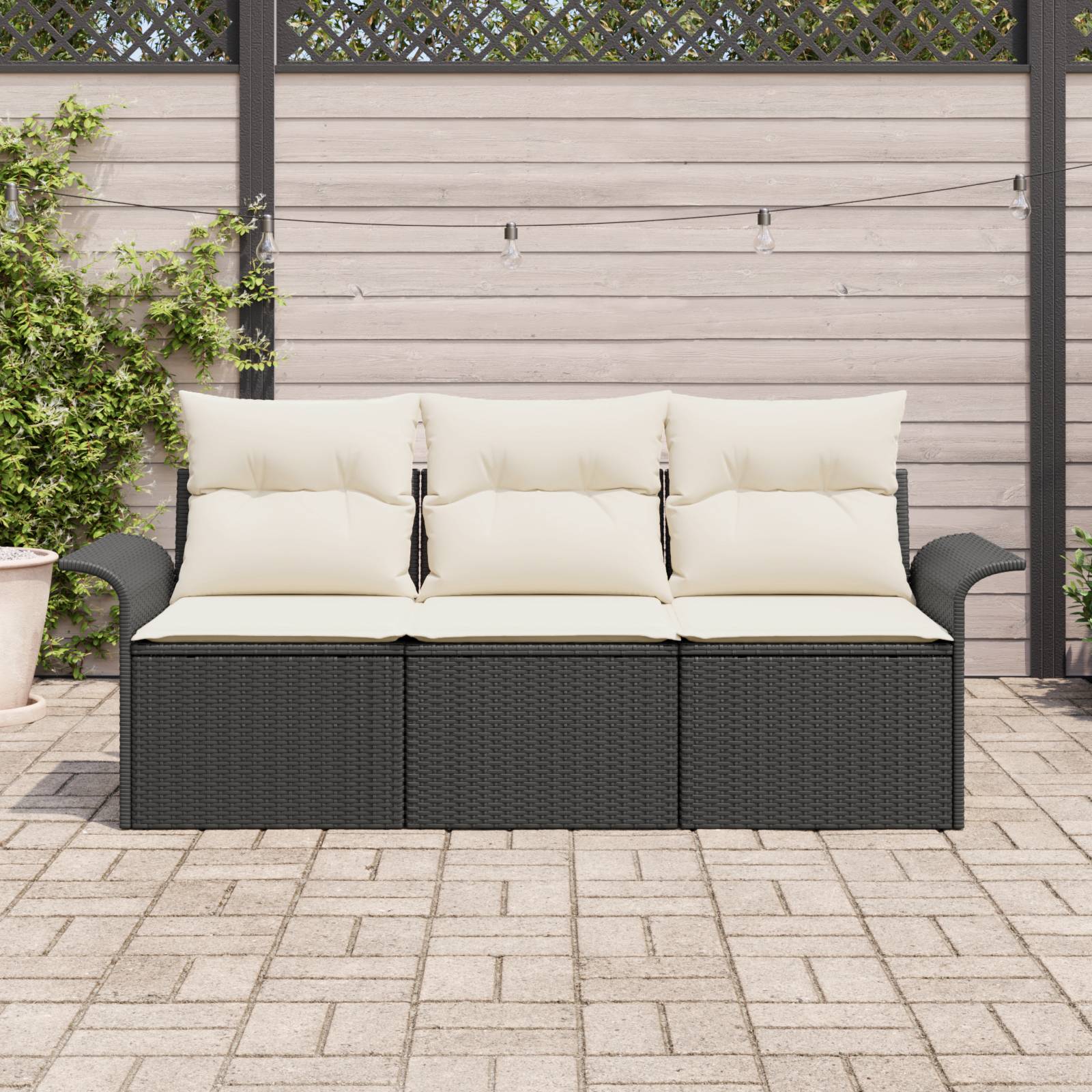 vidaXL 3-teiliges Garten-Sofa-Set mit Kissen Schwarz Poly-Rattan