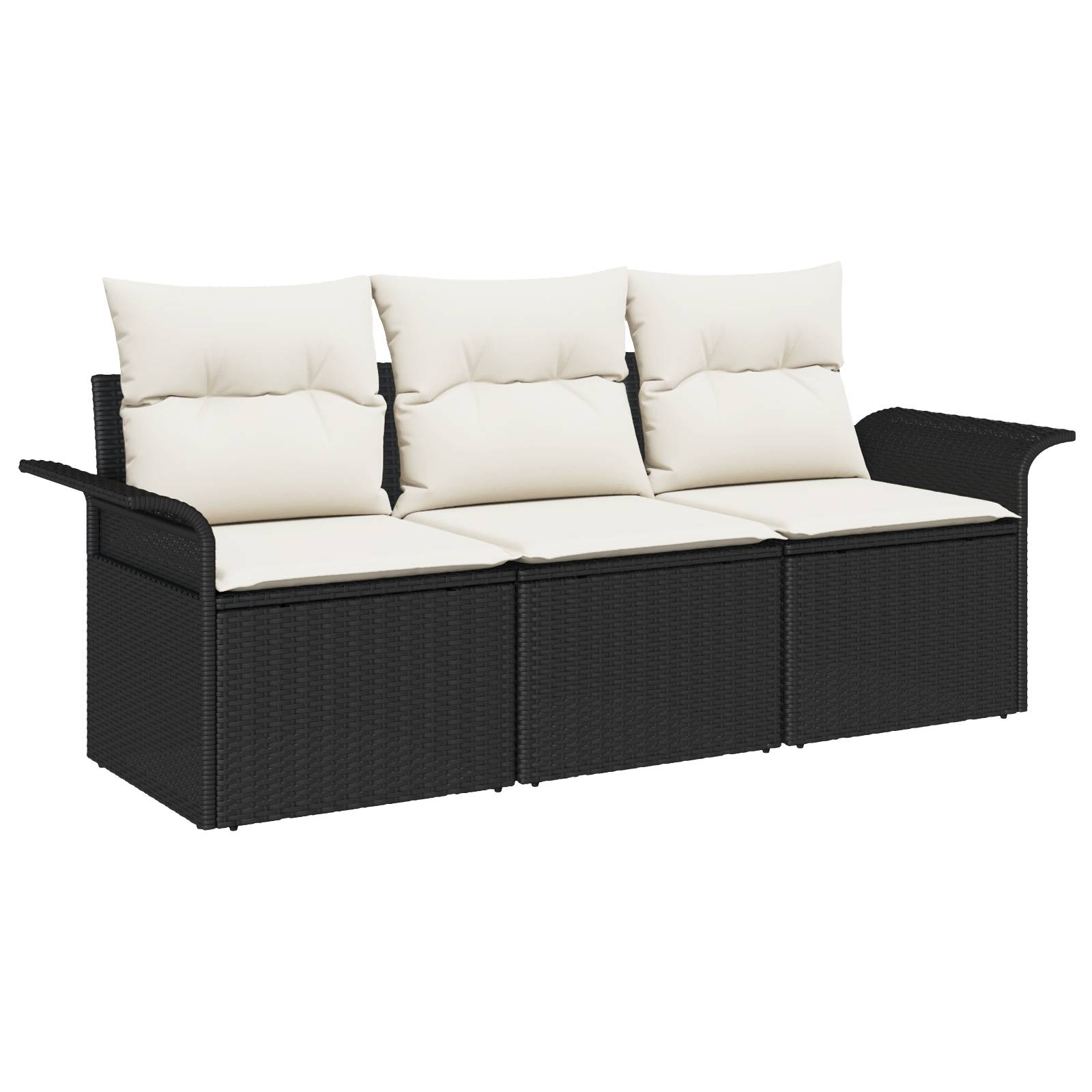 vidaXL 3-teiliges Garten-Sofa-Set mit Kissen Schwarz Poly-Rattan