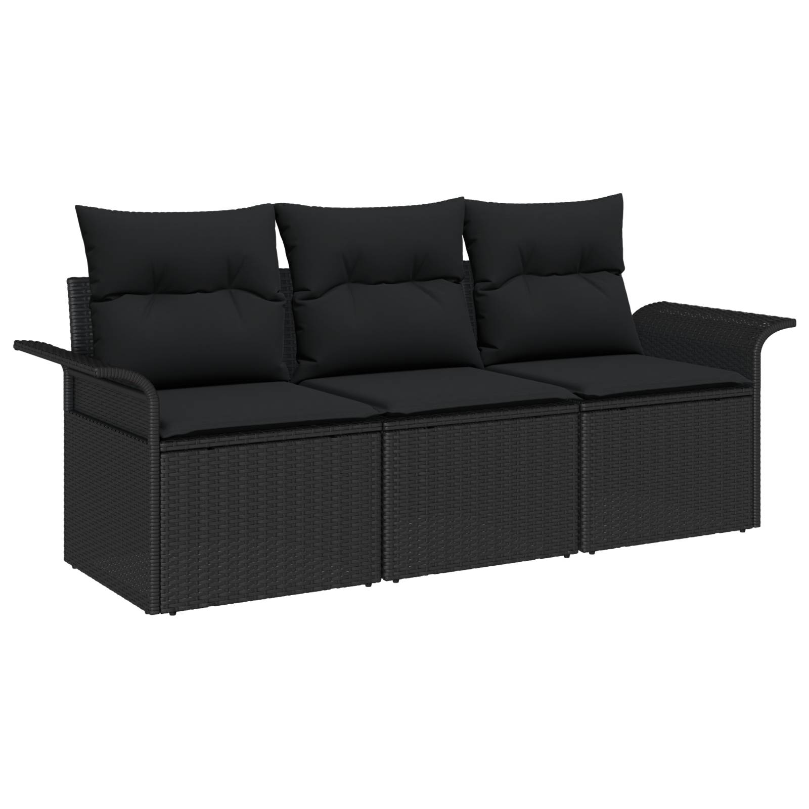 vidaXL 3-teiliges Garten-Sofa-Set mit Kissen - Schwarzes Poly-Rattan