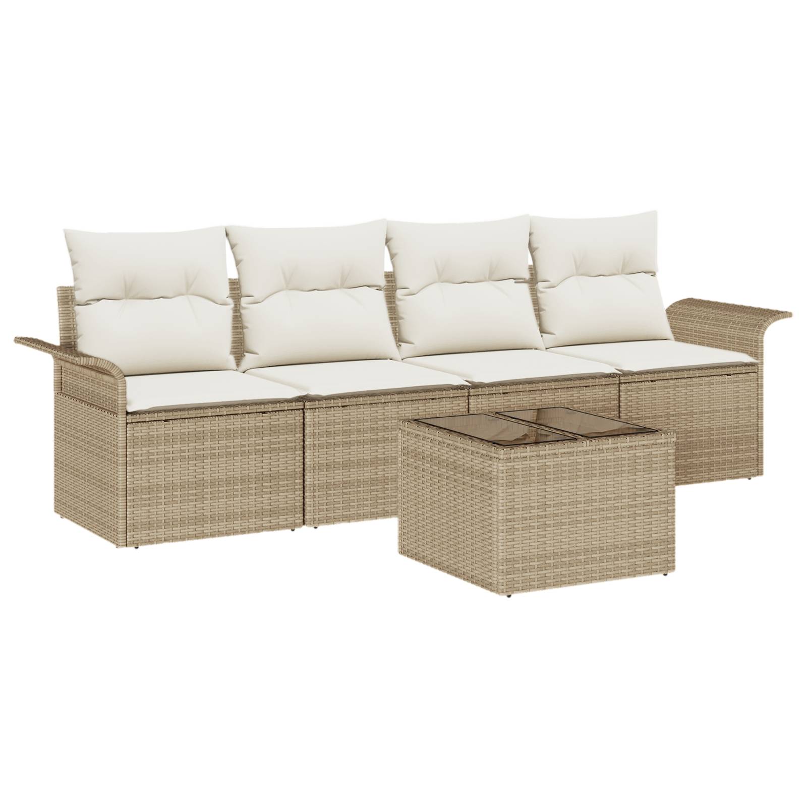 vidaXL 5-teilige Garten Sofa Garnitur mit Kissen Beige Poly Rattan
