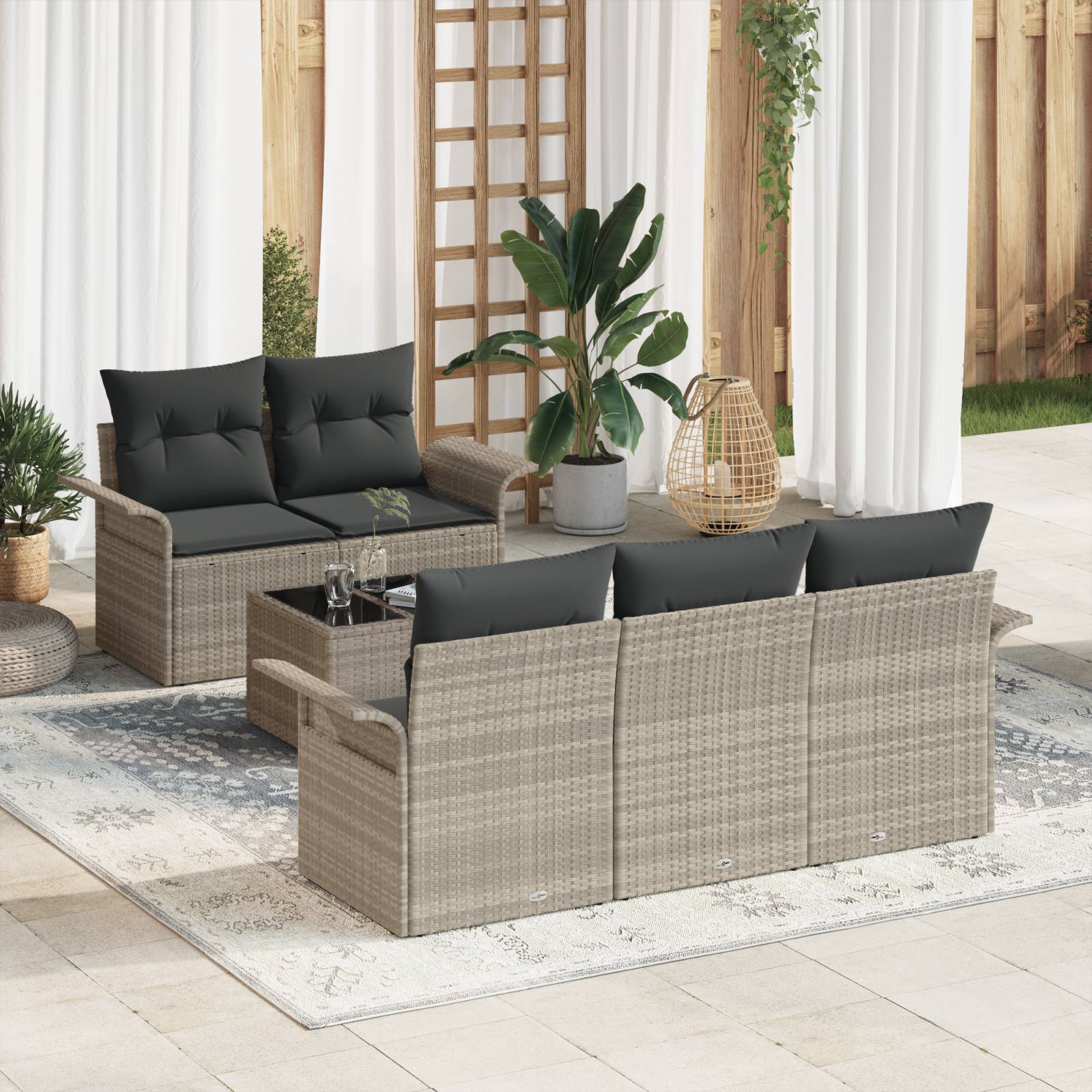 vidaXL 6-teiliges Garten Sofa Set mit Kissen Hellgrau Poly Rattan