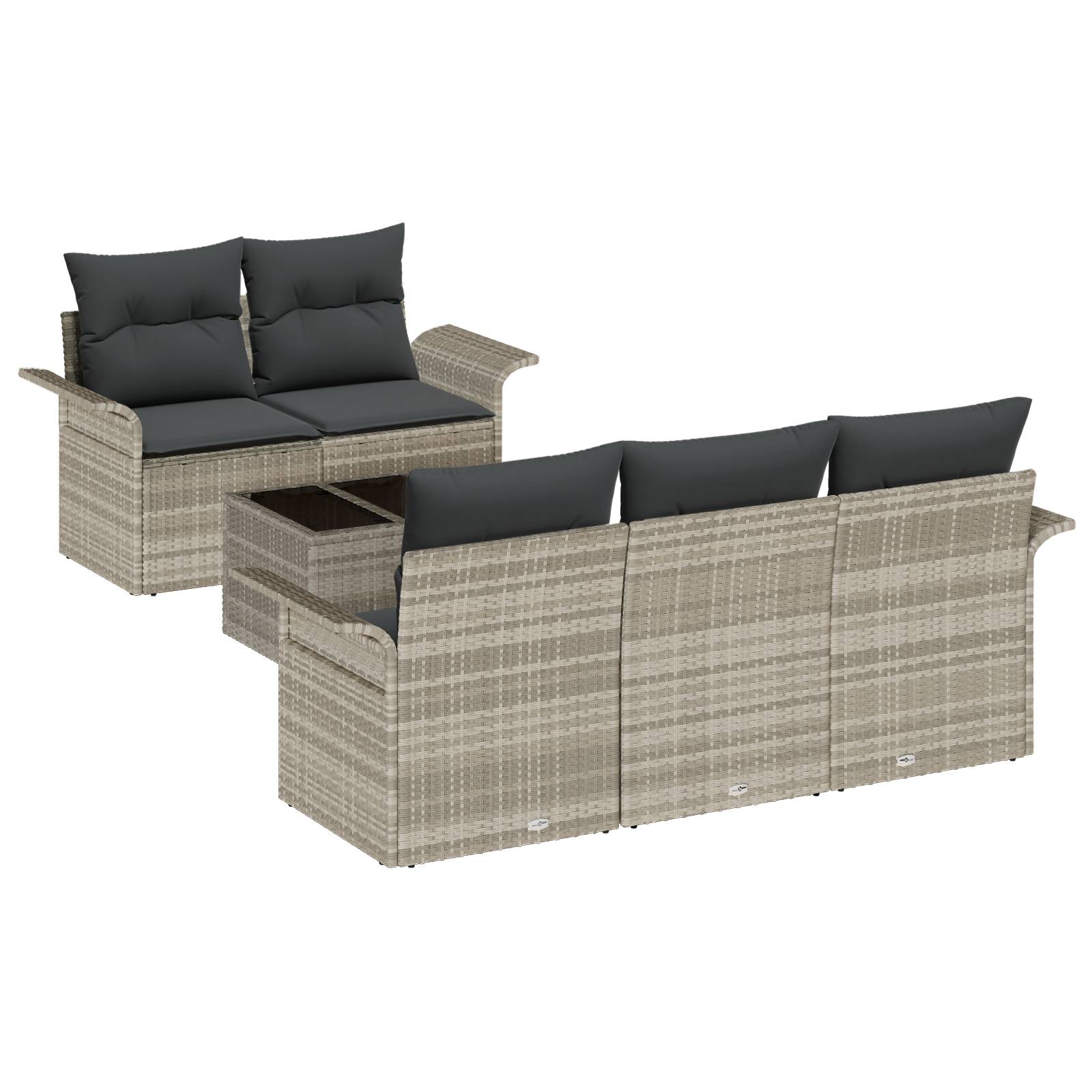 vidaXL 6-teiliges Garten Sofa Set mit Kissen Hellgrau Poly Rattan