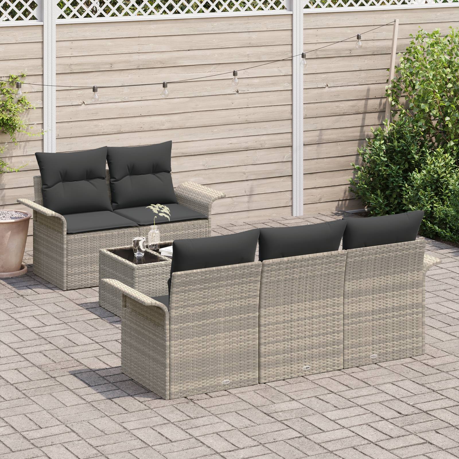 vidaXL 6-teiliges Garten Sofa Set mit Kissen Hellgrau Poly Rattan