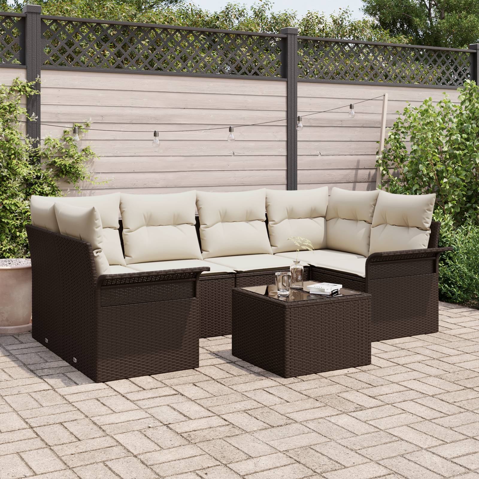 vidaXL 7-teiliges Garten Sofa Set mit Kissen Braun Poly Rattan