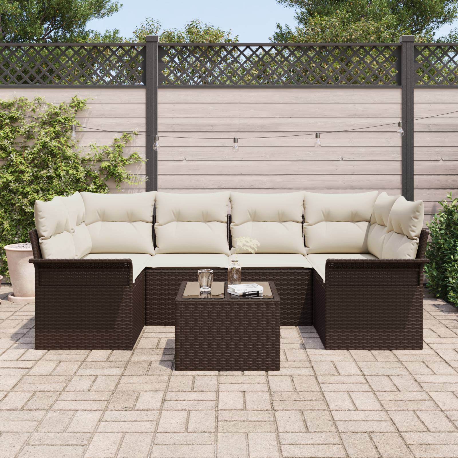 vidaXL 7-teiliges Garten Sofa Set mit Kissen Braun Poly Rattan