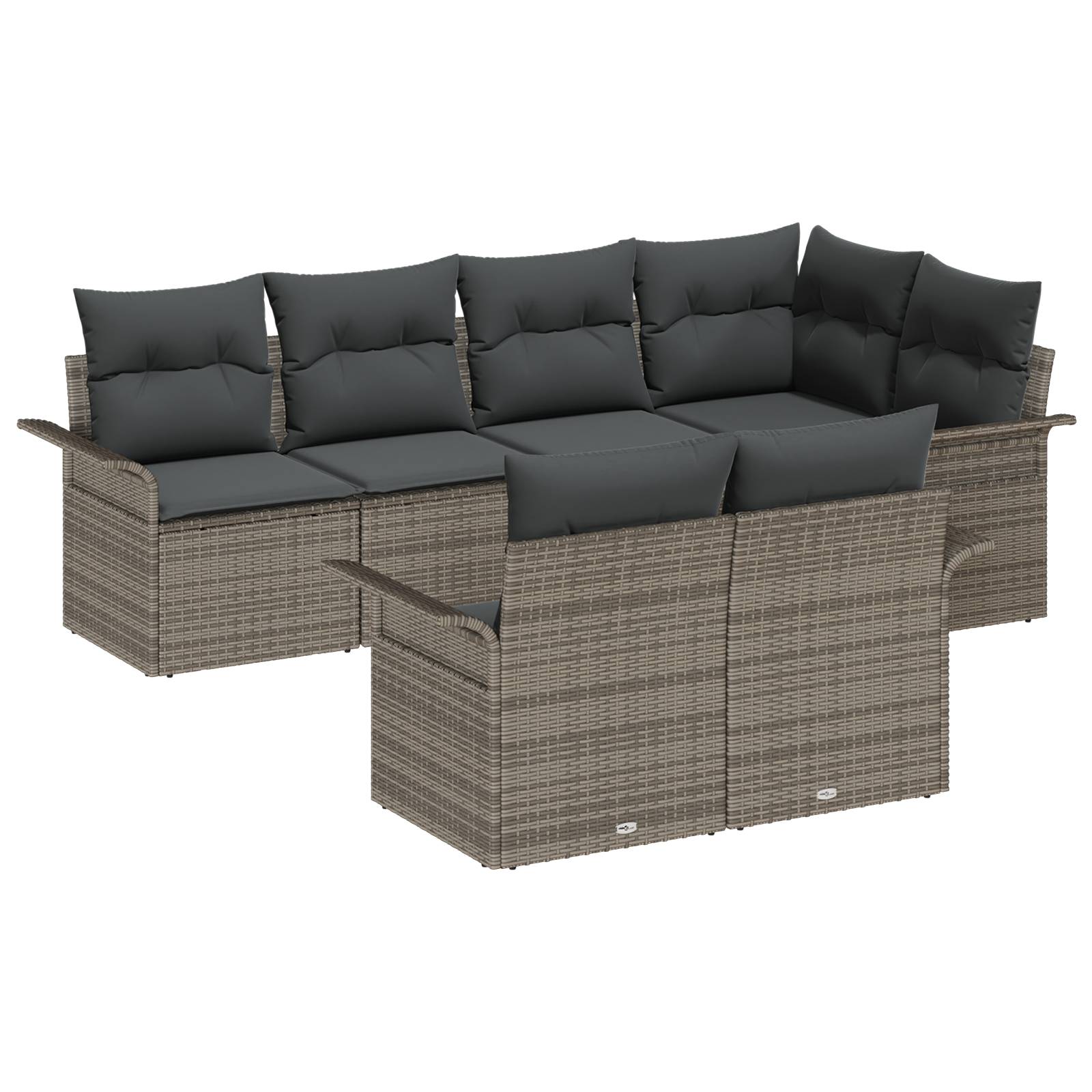 vidaXL 7-teiliges Garten-Sofa-Set mit Kissen Grau Poly Rattan