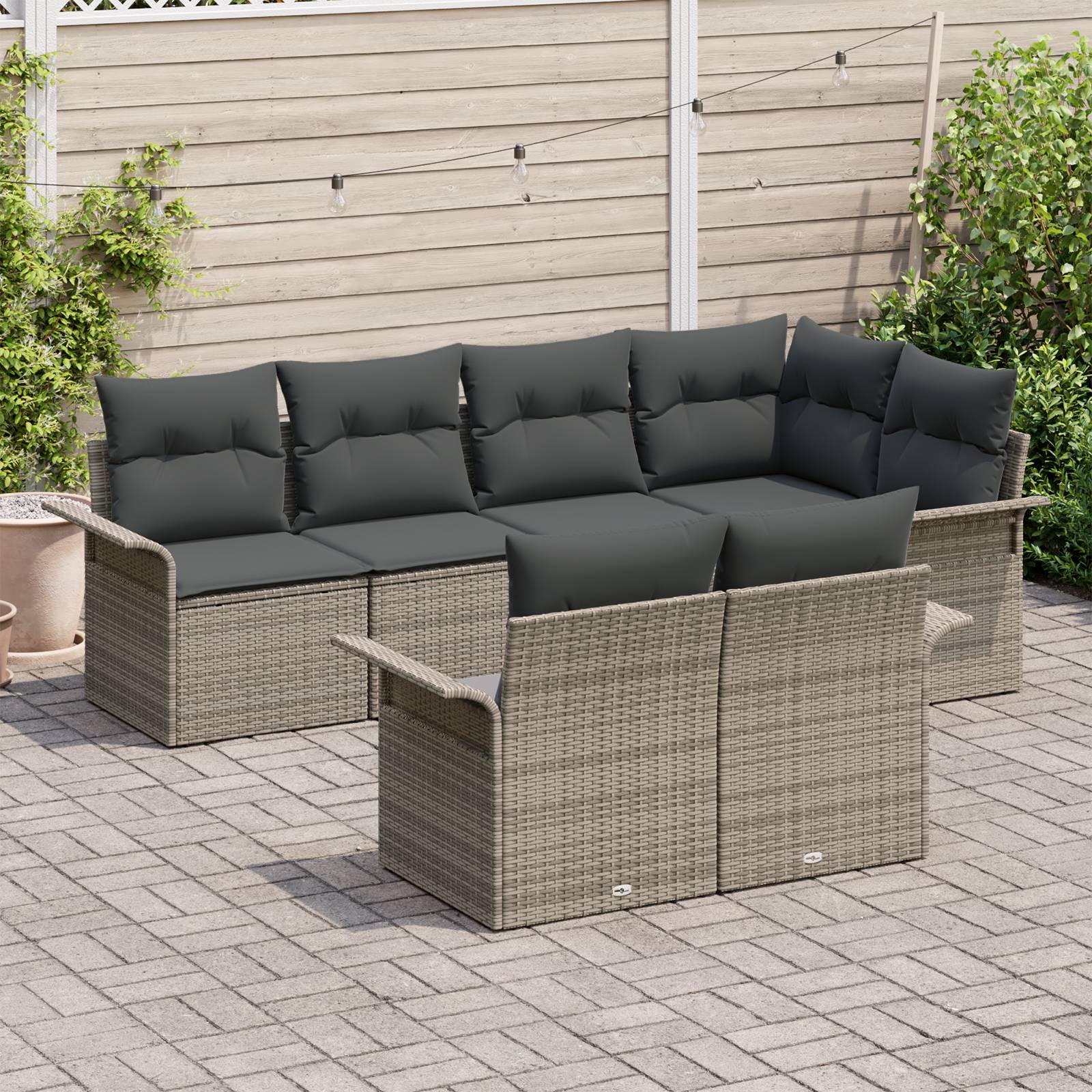 vidaXL 7-teiliges Garten-Sofa-Set mit Kissen Grau Poly Rattan