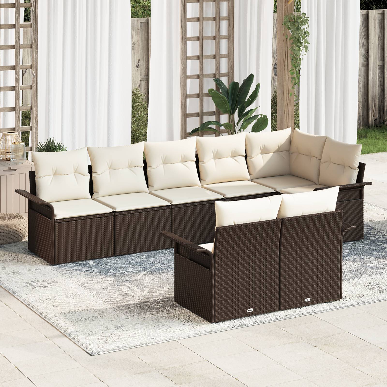 vidaXL 8-teiliges Garten Sofa Set mit Kissen Braun Poly Rattan