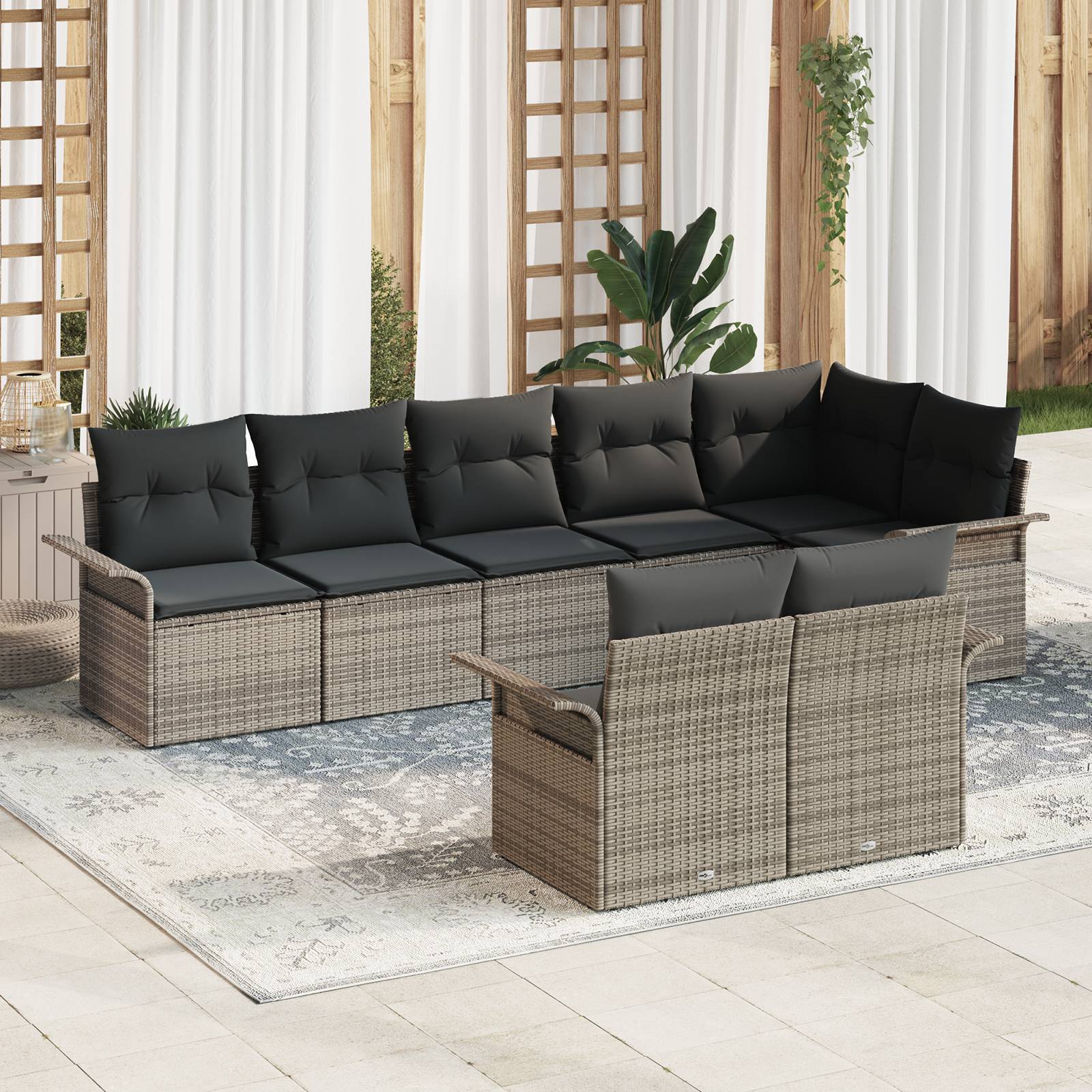 vidaXL 8-teilige Garten-Sofaset mit Kissen Grau Poly-Rattan