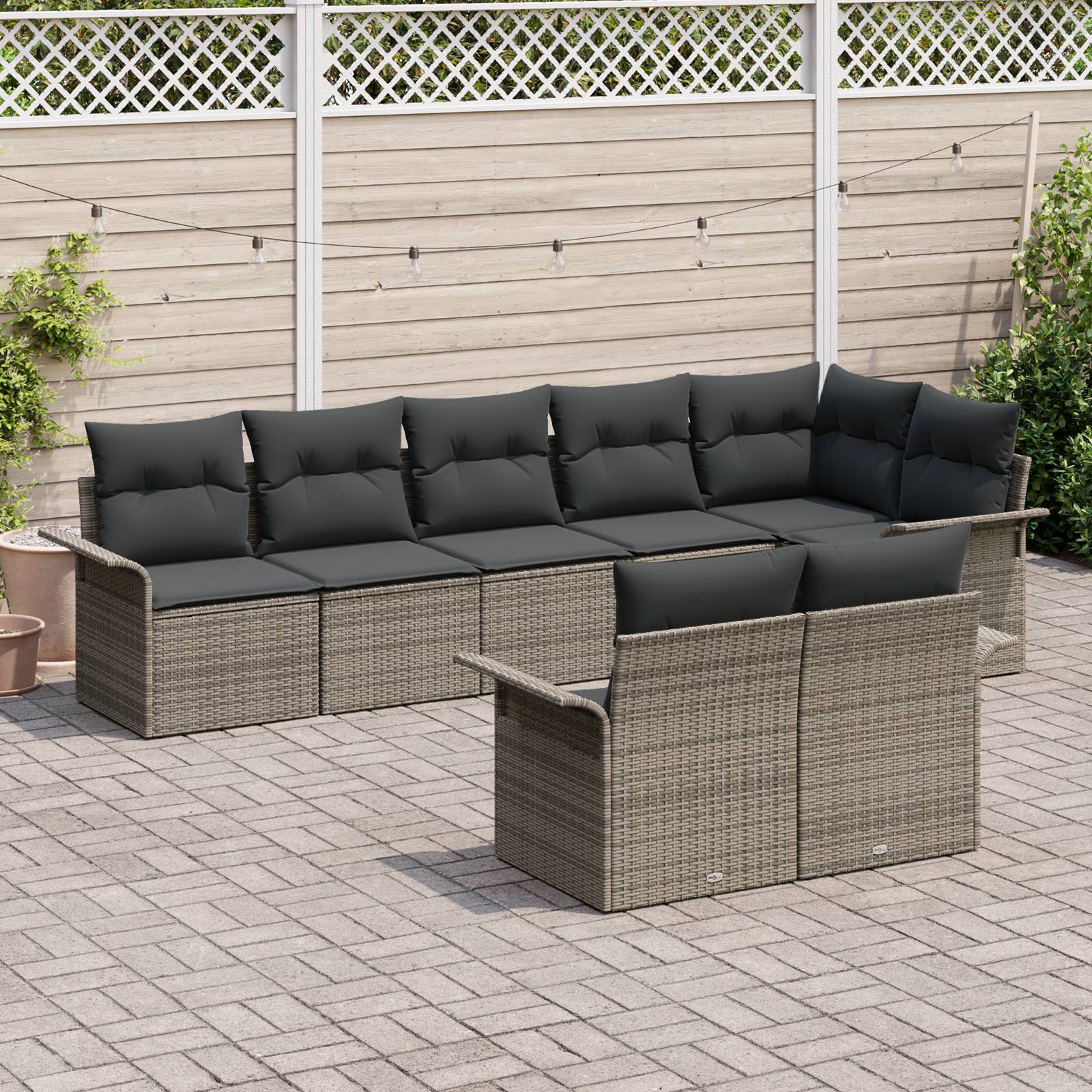 vidaXL 8-teilige Garten-Sofaset mit Kissen Grau Poly-Rattan