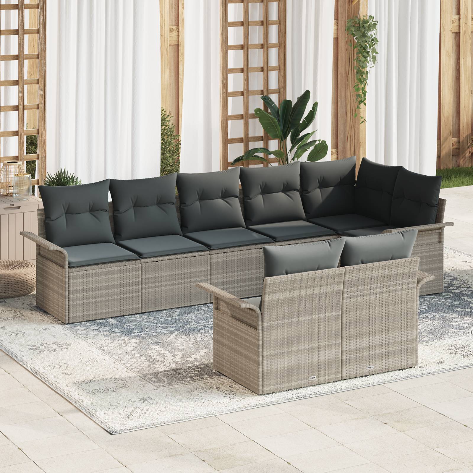 vidaXL 8-teiliges Garten-Sofa-Set mit Kissen in Hellgrau aus Poly-Rattan