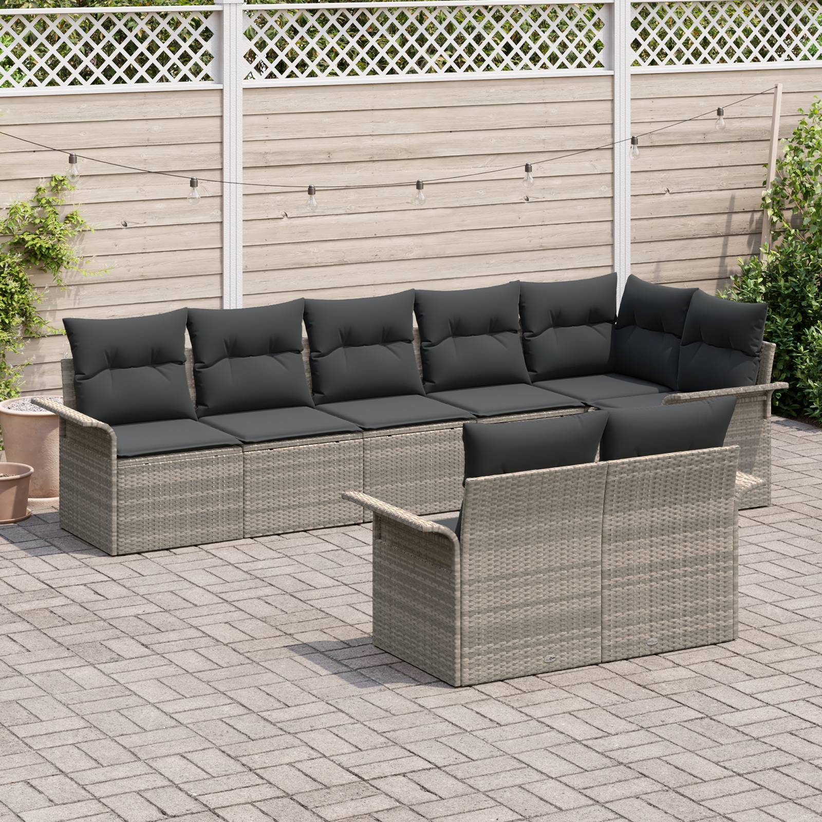 vidaXL 8-teiliges Garten-Sofa-Set mit Kissen in Hellgrau aus Poly-Rattan