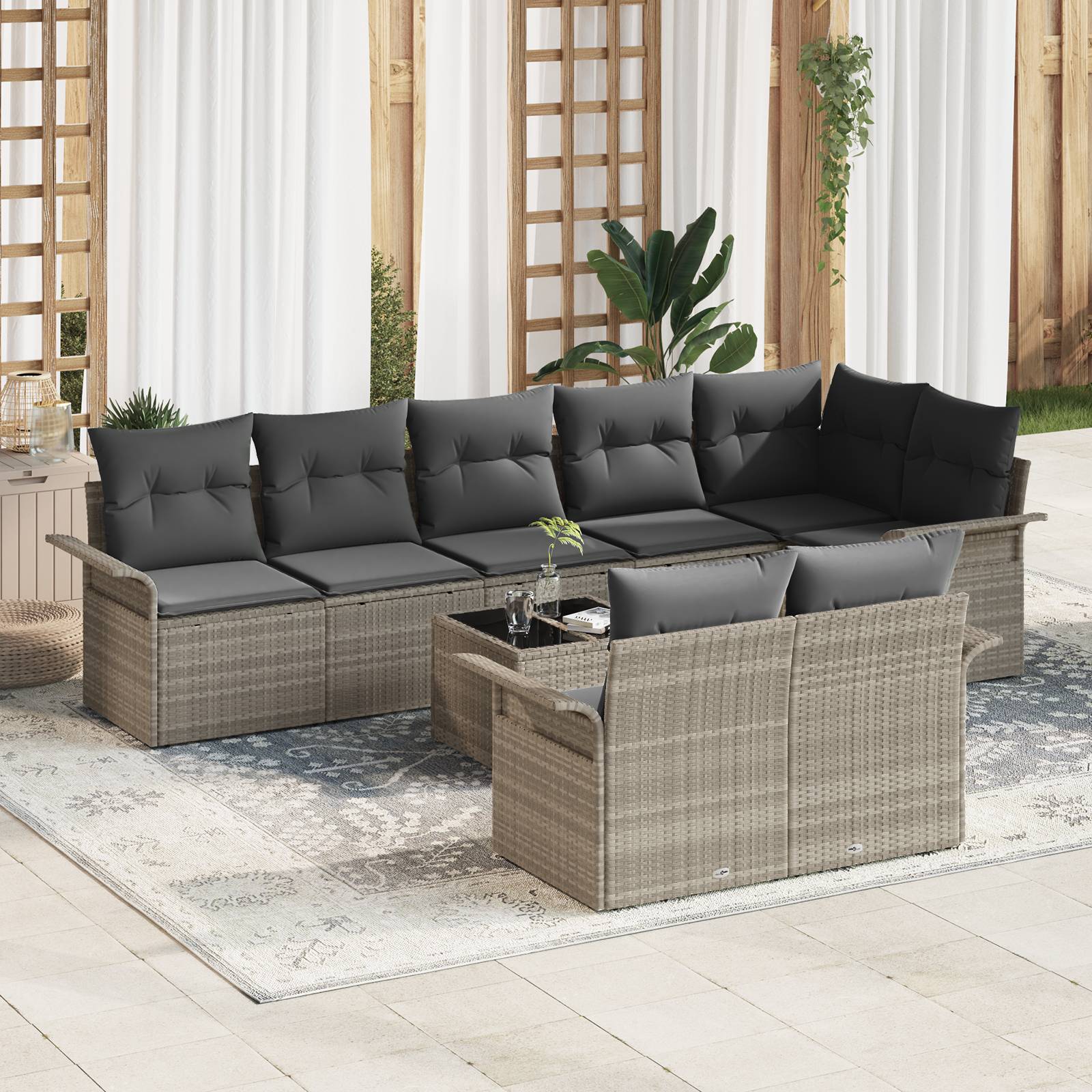 vidaXL 9-teilige Garten Sofa Set mit Kissen Graues Poly Rattan