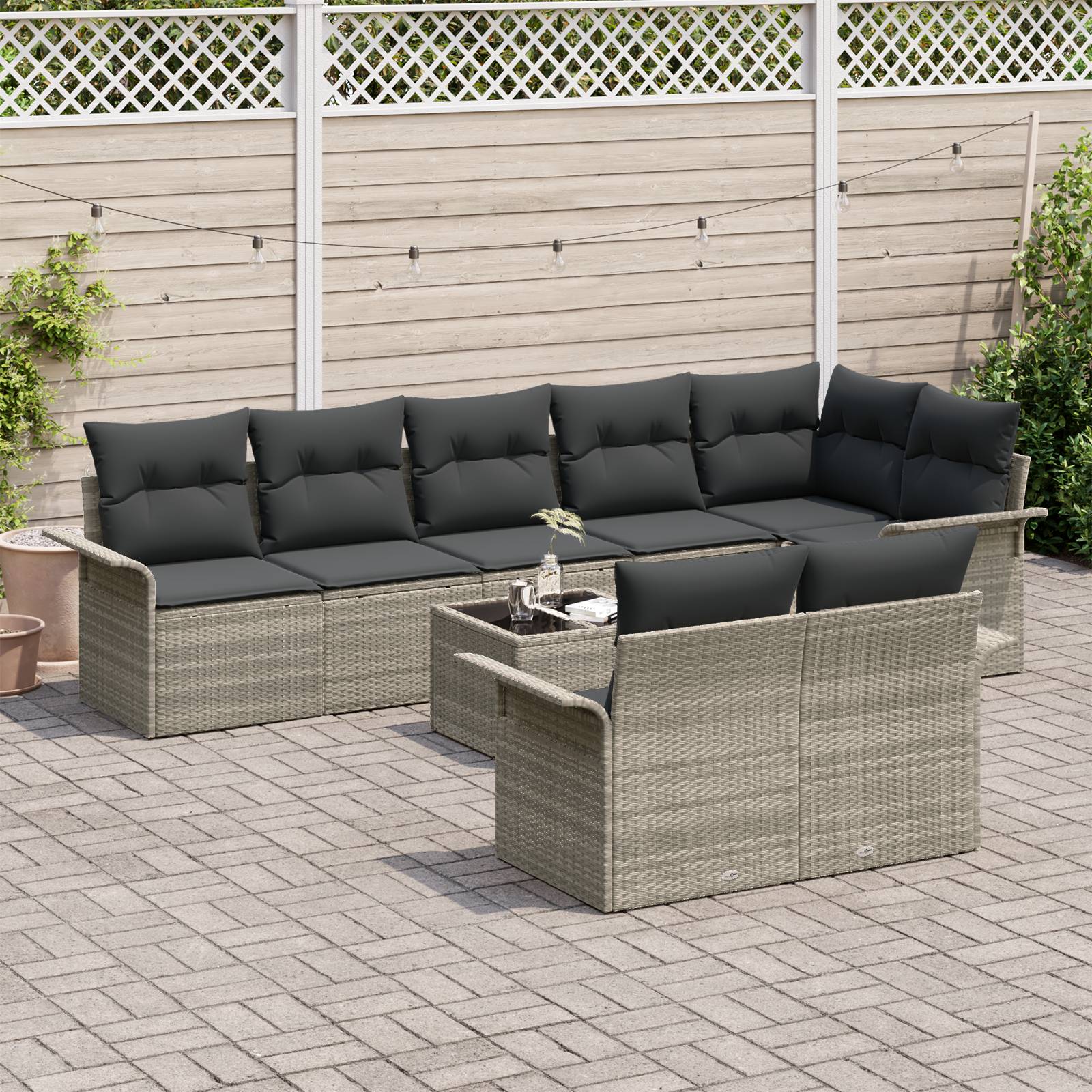 vidaXL 9-teilige Garten Sofa Set mit Kissen Graues Poly Rattan