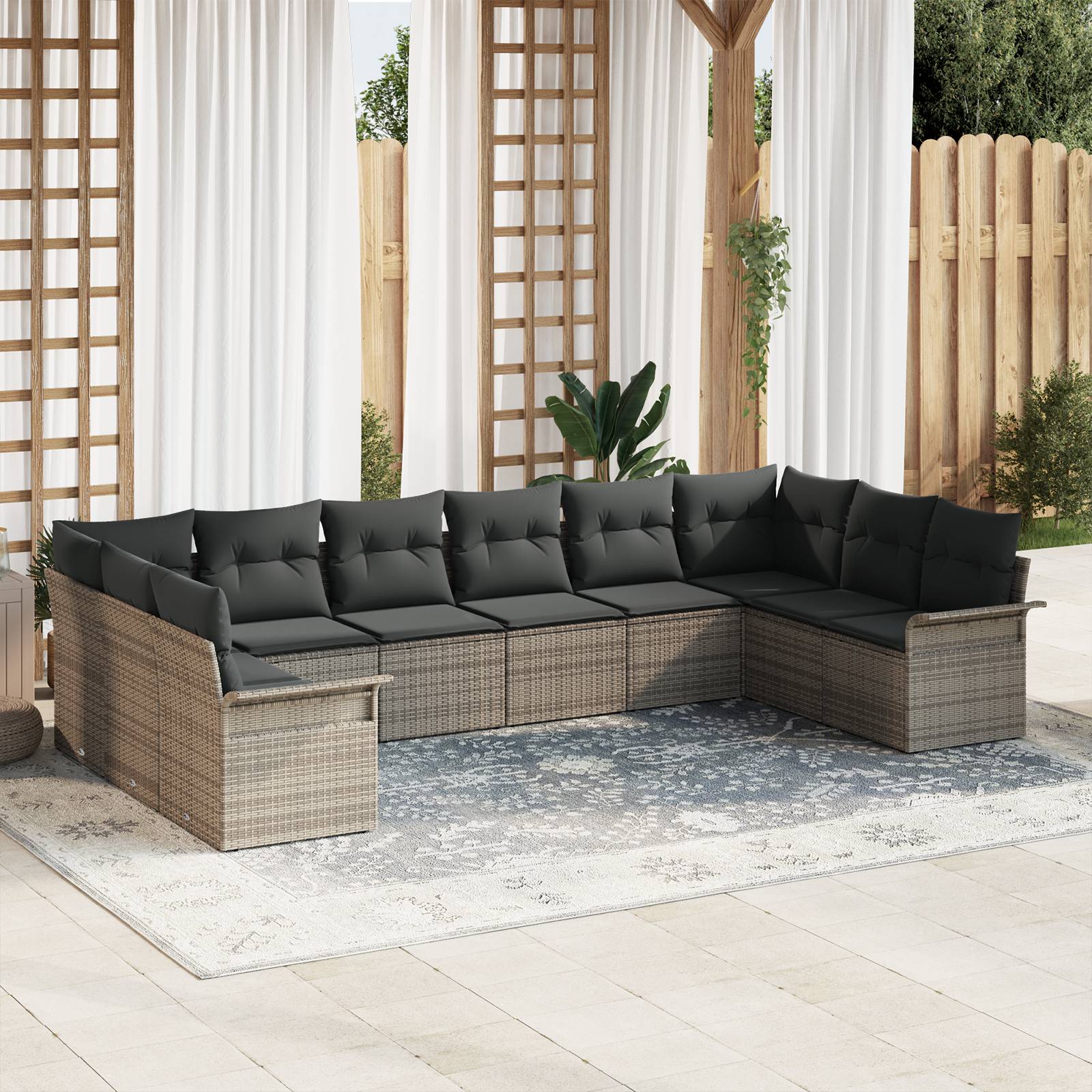 vidaXL 10-teiliges Garten Sofa Set mit Kissen Grau Poly Rattan