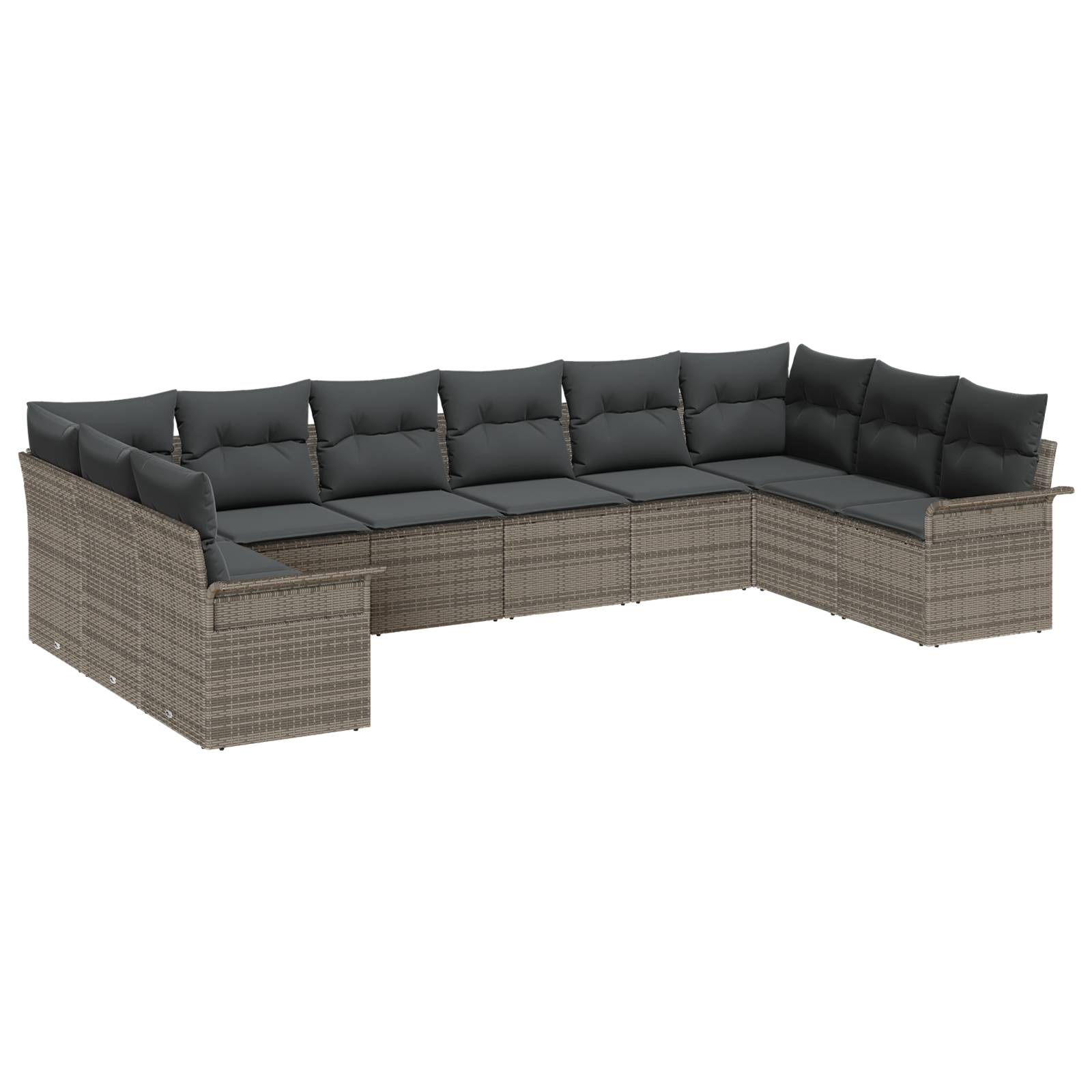vidaXL 10-teiliges Garten Sofa Set mit Kissen Grau Poly Rattan