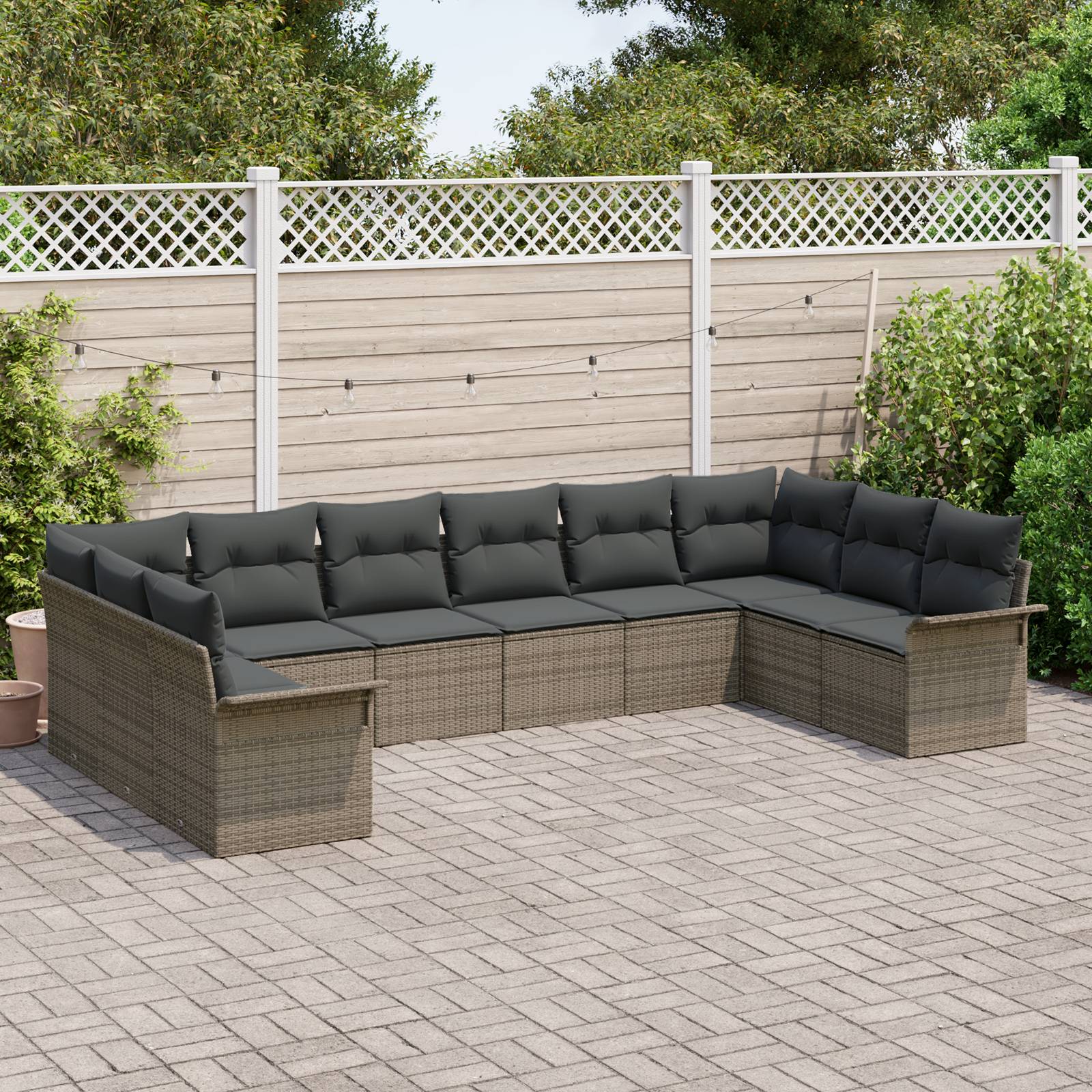 vidaXL 10-teiliges Garten Sofa Set mit Kissen Grau Poly Rattan