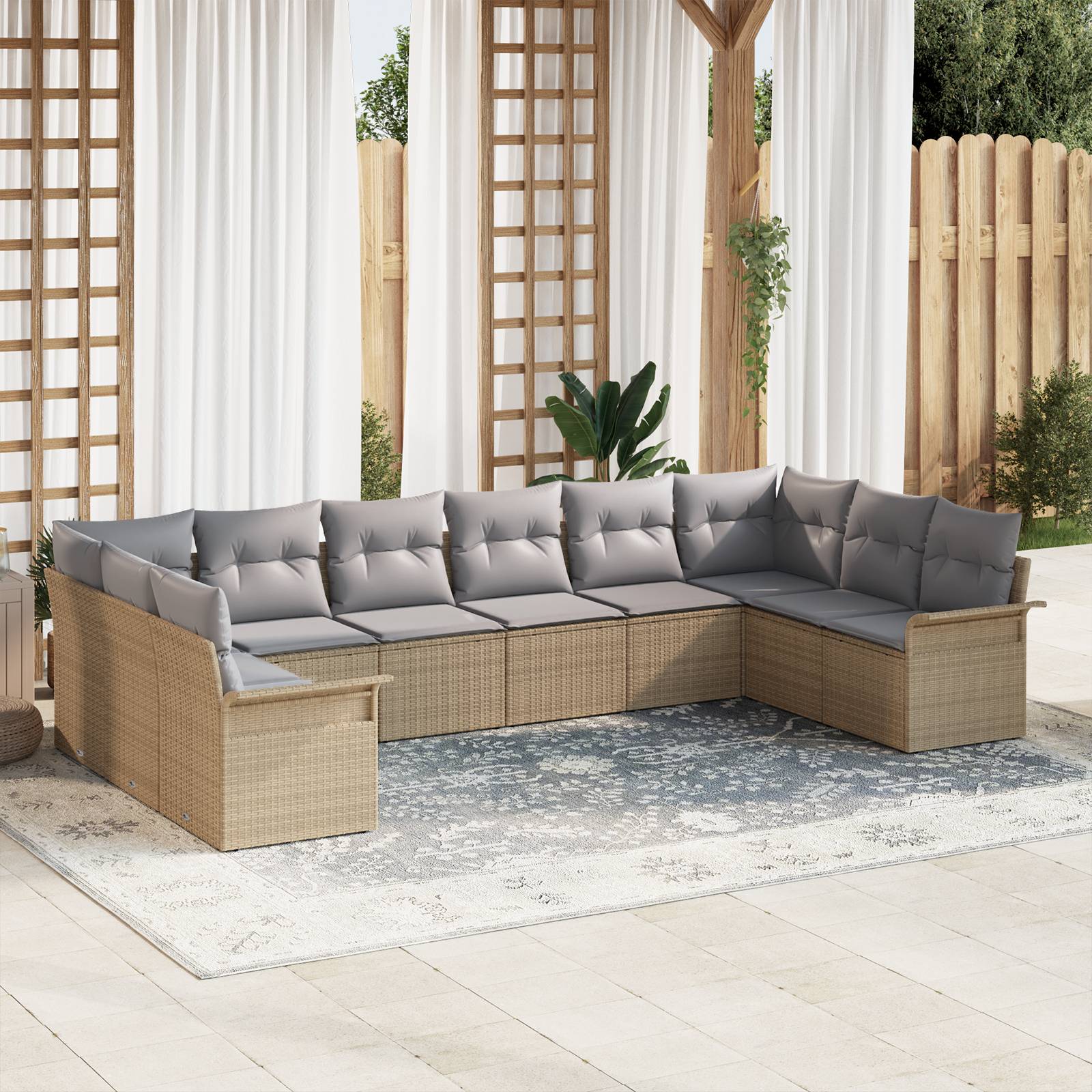 vidaXL 10-teiliges Garten Sofa Set mit Kissen Beige Poly Rattan