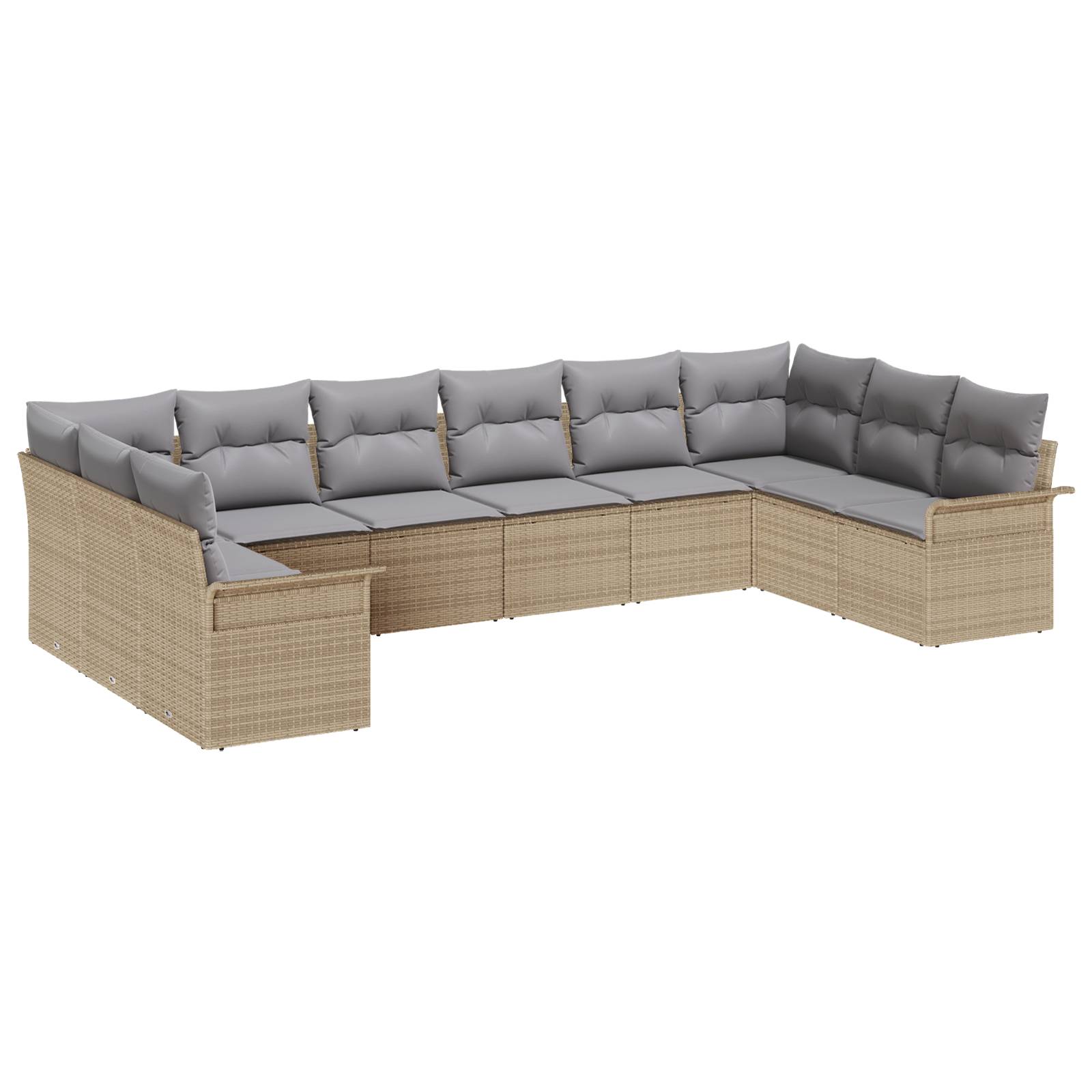 vidaXL 10-teiliges Garten Sofa Set mit Kissen Beige Poly Rattan