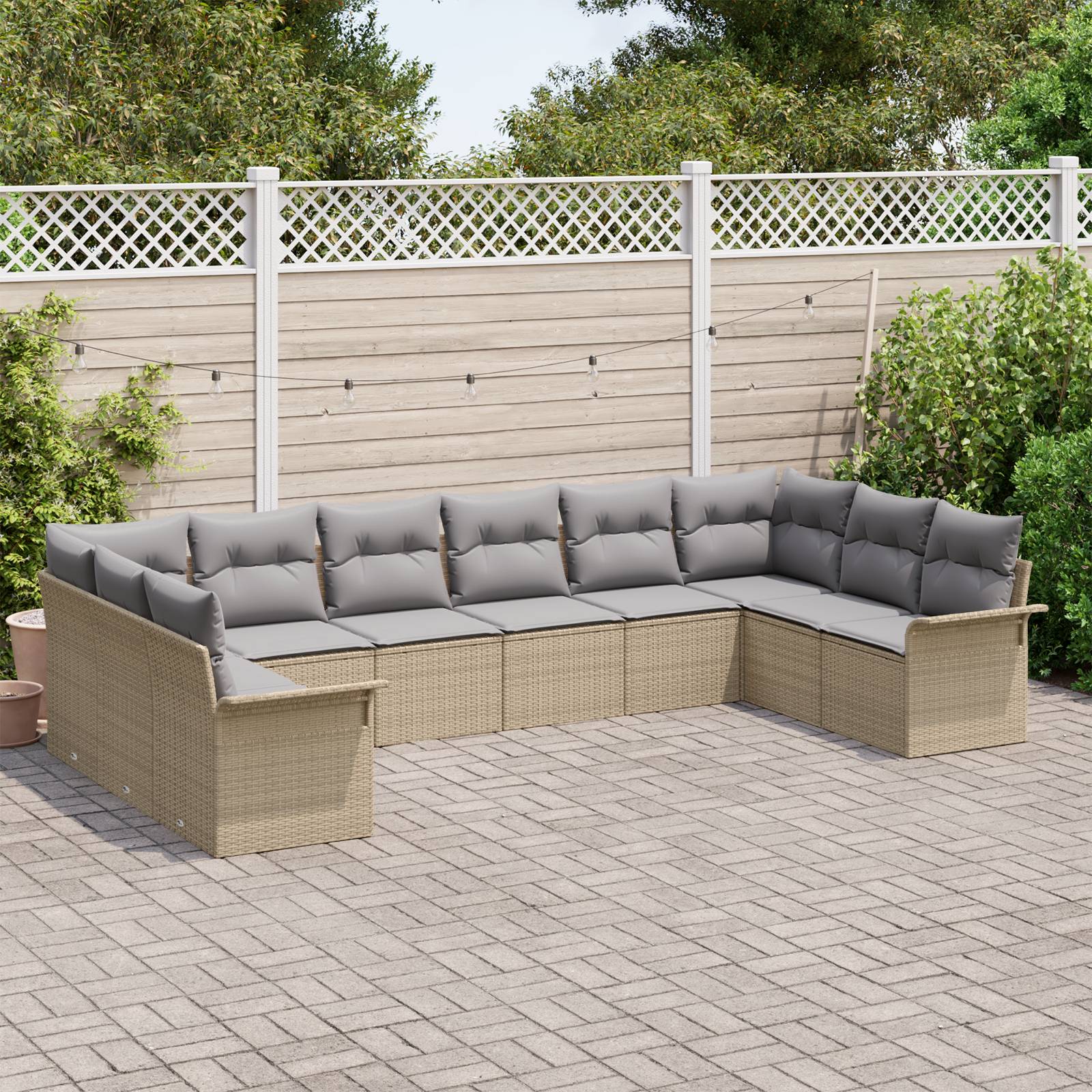 vidaXL 10-teiliges Garten Sofa Set mit Kissen Beige Poly Rattan