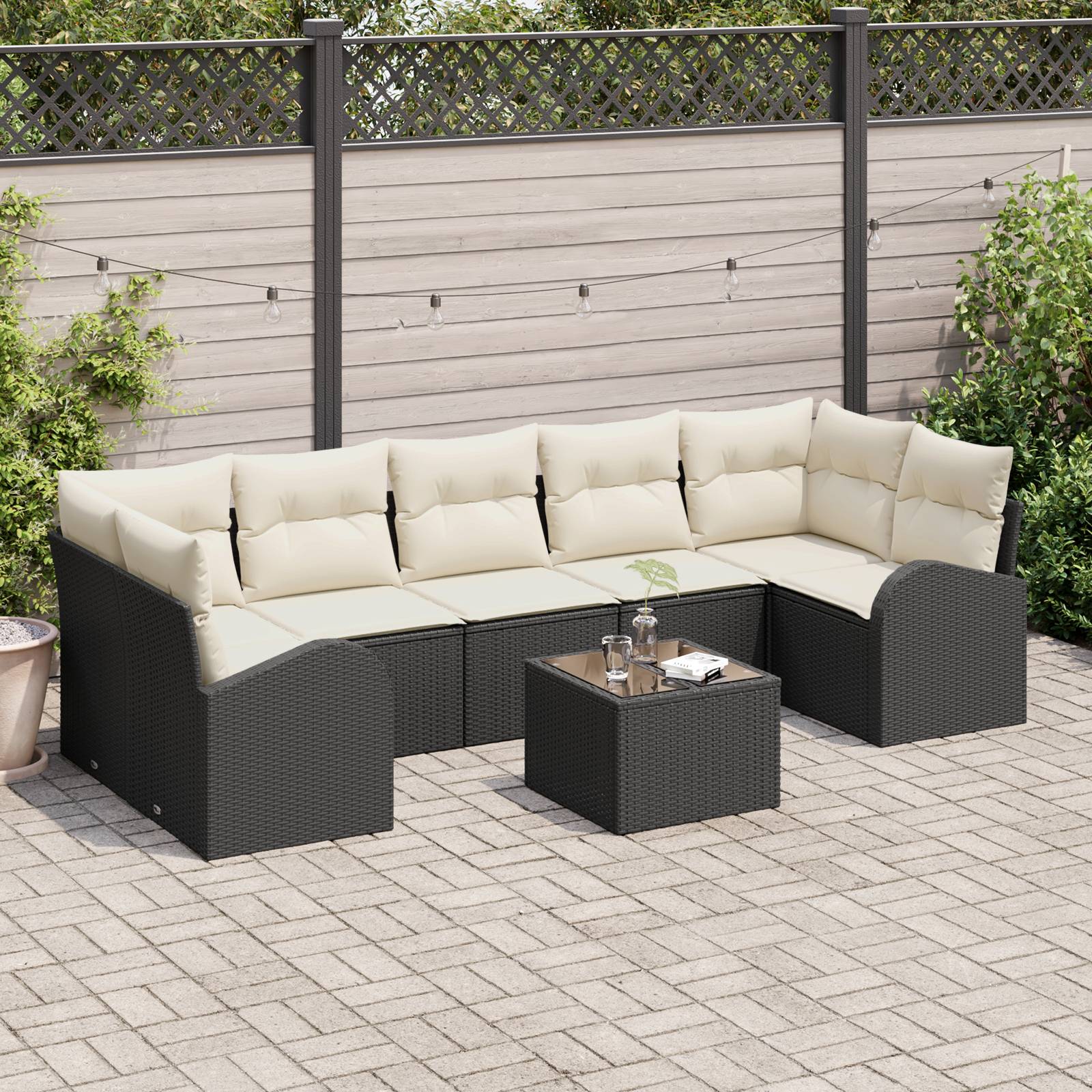 vidaXL 8-tlg. Garten-Sofagarnitur mit Kissen Schwarz Poly Rattan