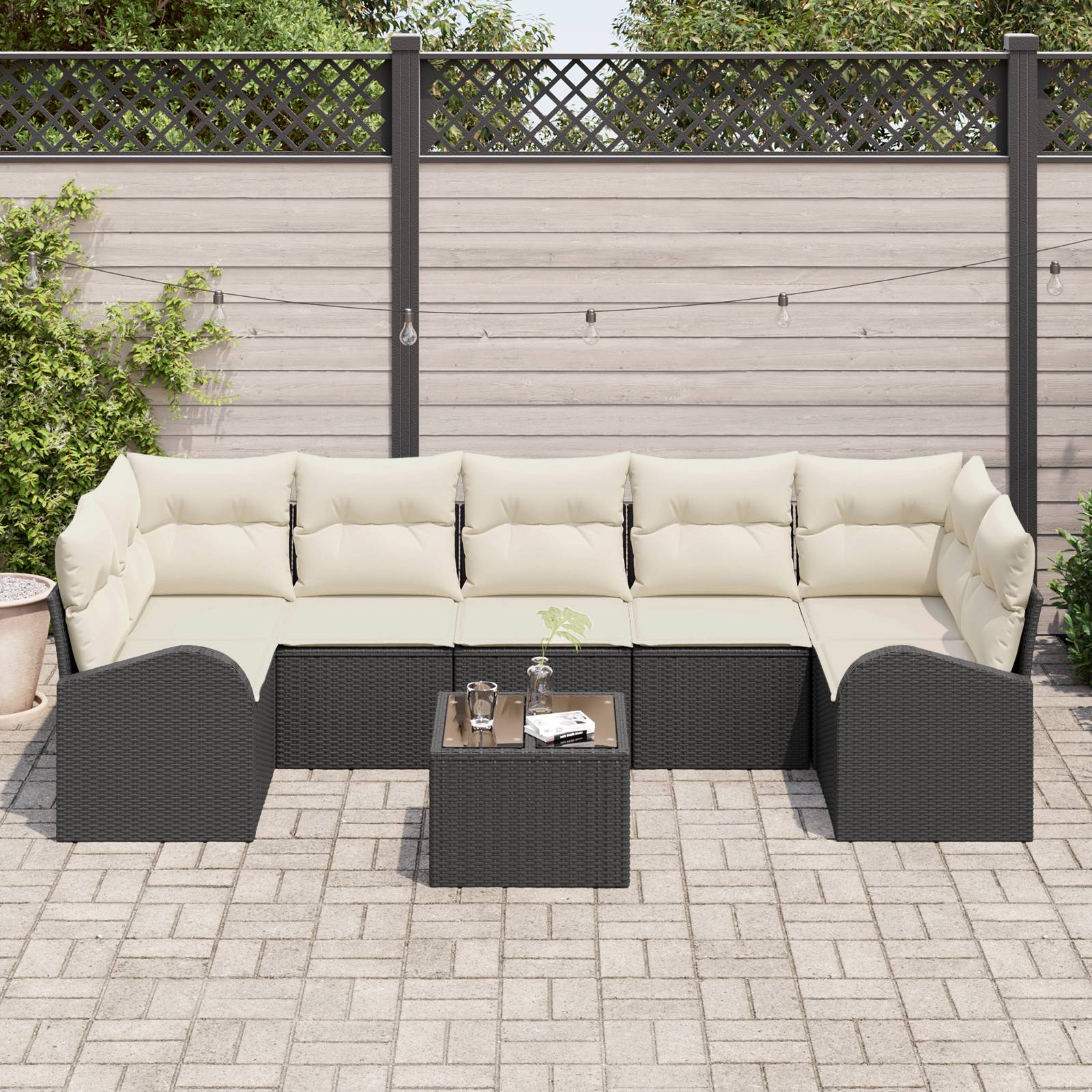 vidaXL 8-tlg. Garten-Sofagarnitur mit Kissen Schwarz Poly Rattan
