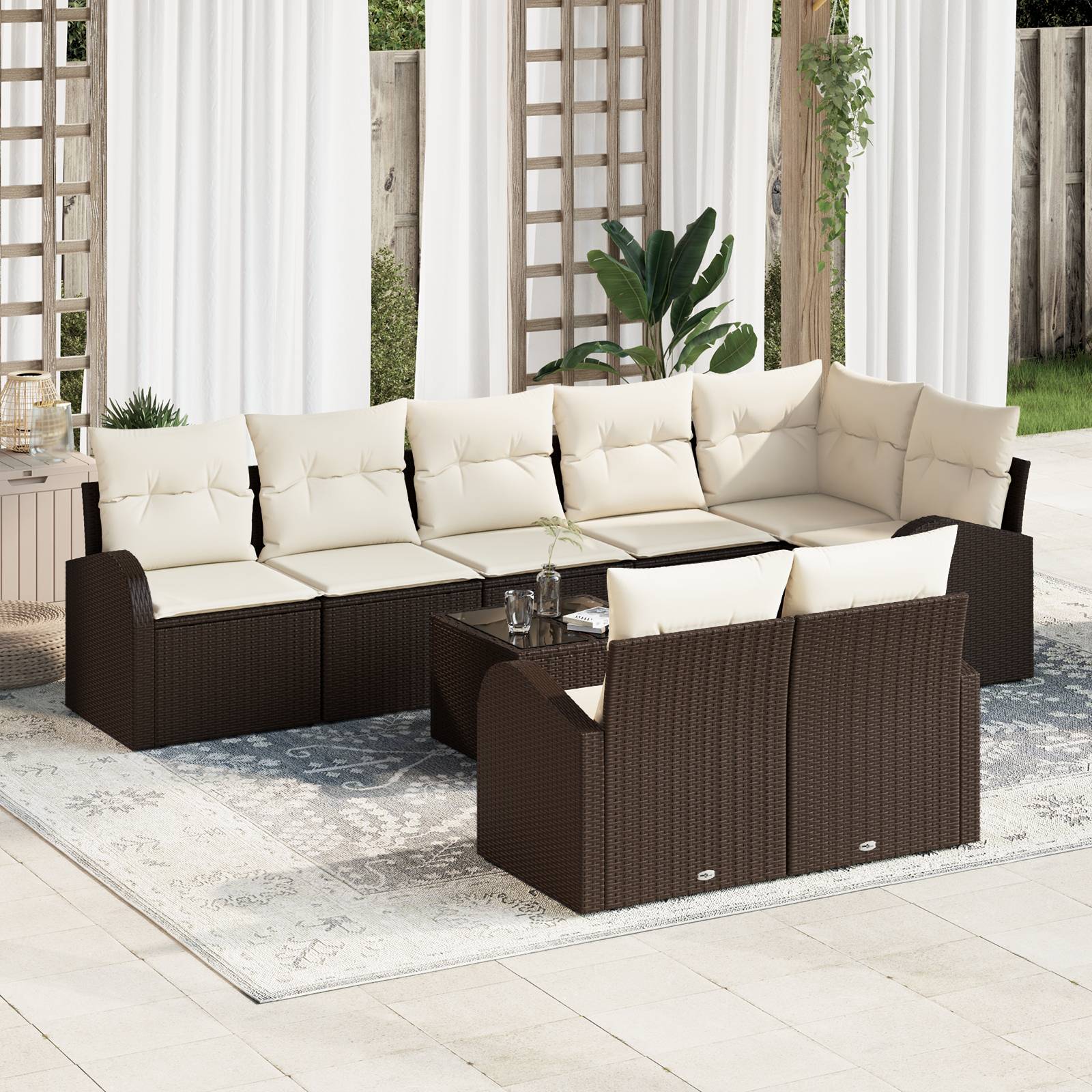 vidaXL 8-teiliges Garten Sofa Set mit Kissen Grau Poly Rattan