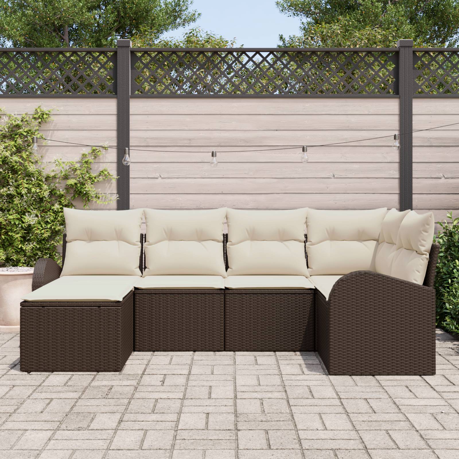 vidaXL 6-teiliges Gartensofa-Set mit Kissen Braun Poly Rattan