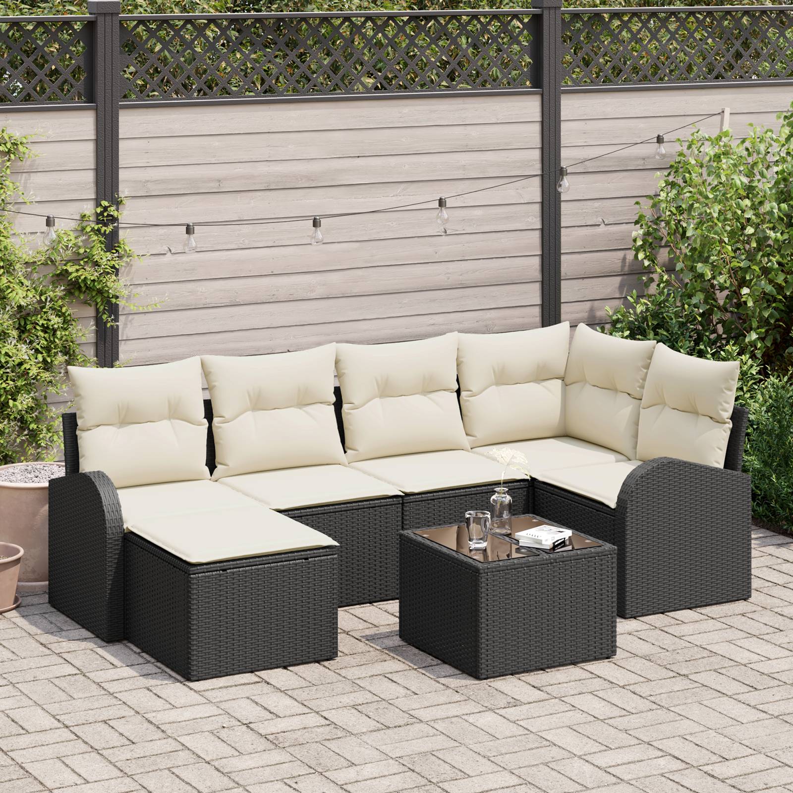vidaXL 6-teiliges Garten-Sofa-Set mit Kissen Braun Poly-Rattan
