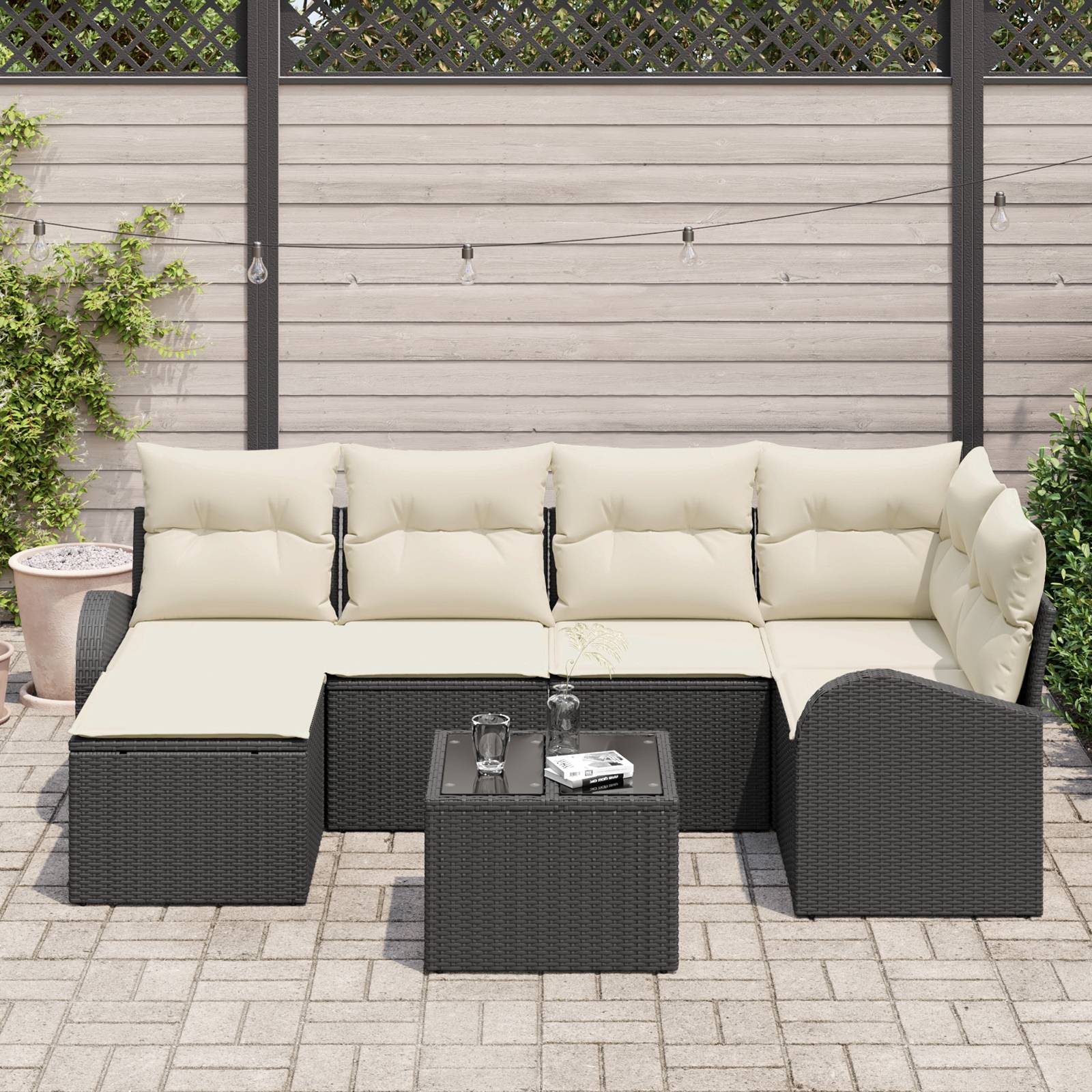 vidaXL 6-teiliges Garten-Sofa-Set mit Kissen Braun Poly-Rattan